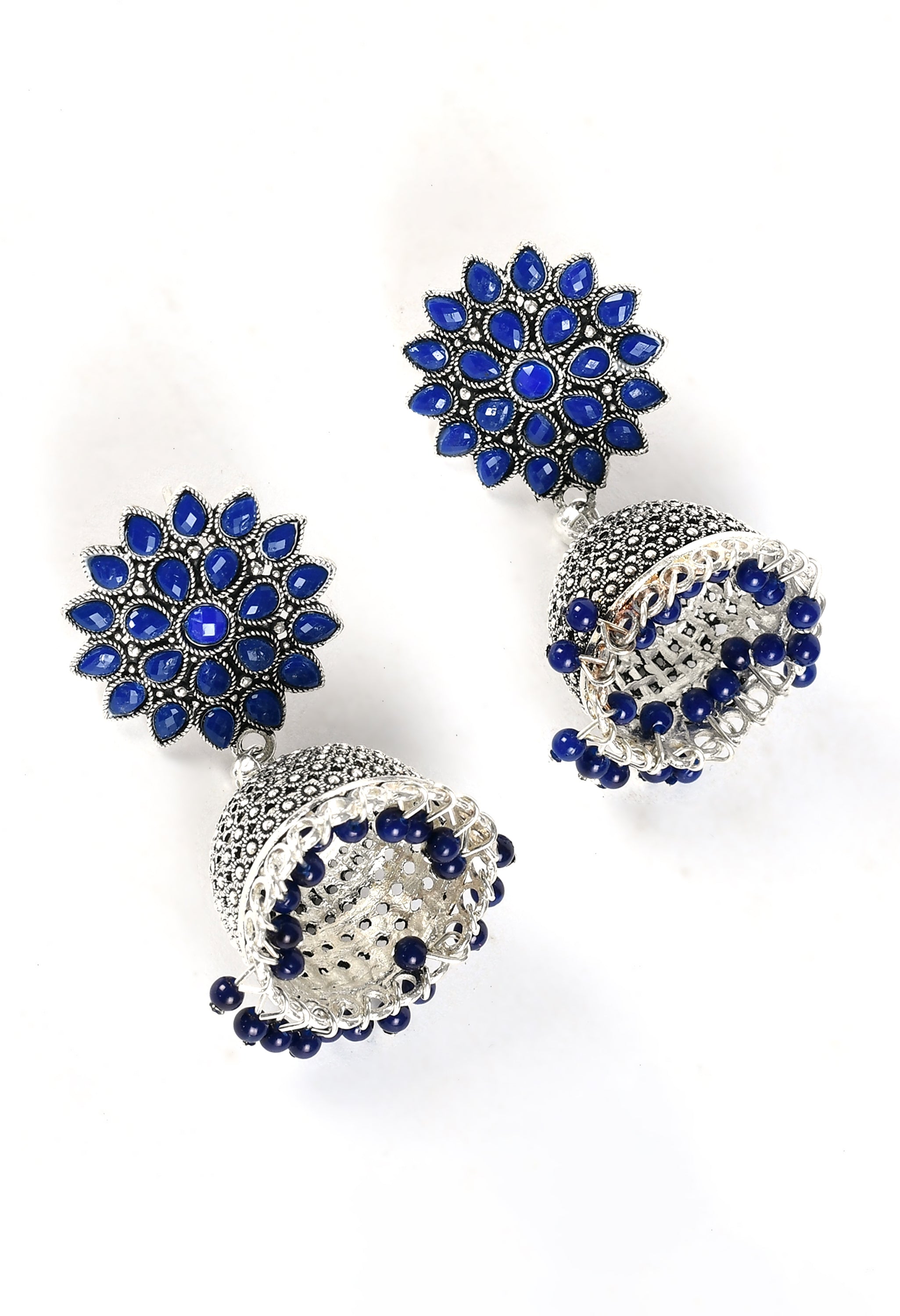 Women's Silver Colour Earrings With Blue Pearl - Tehzeeb