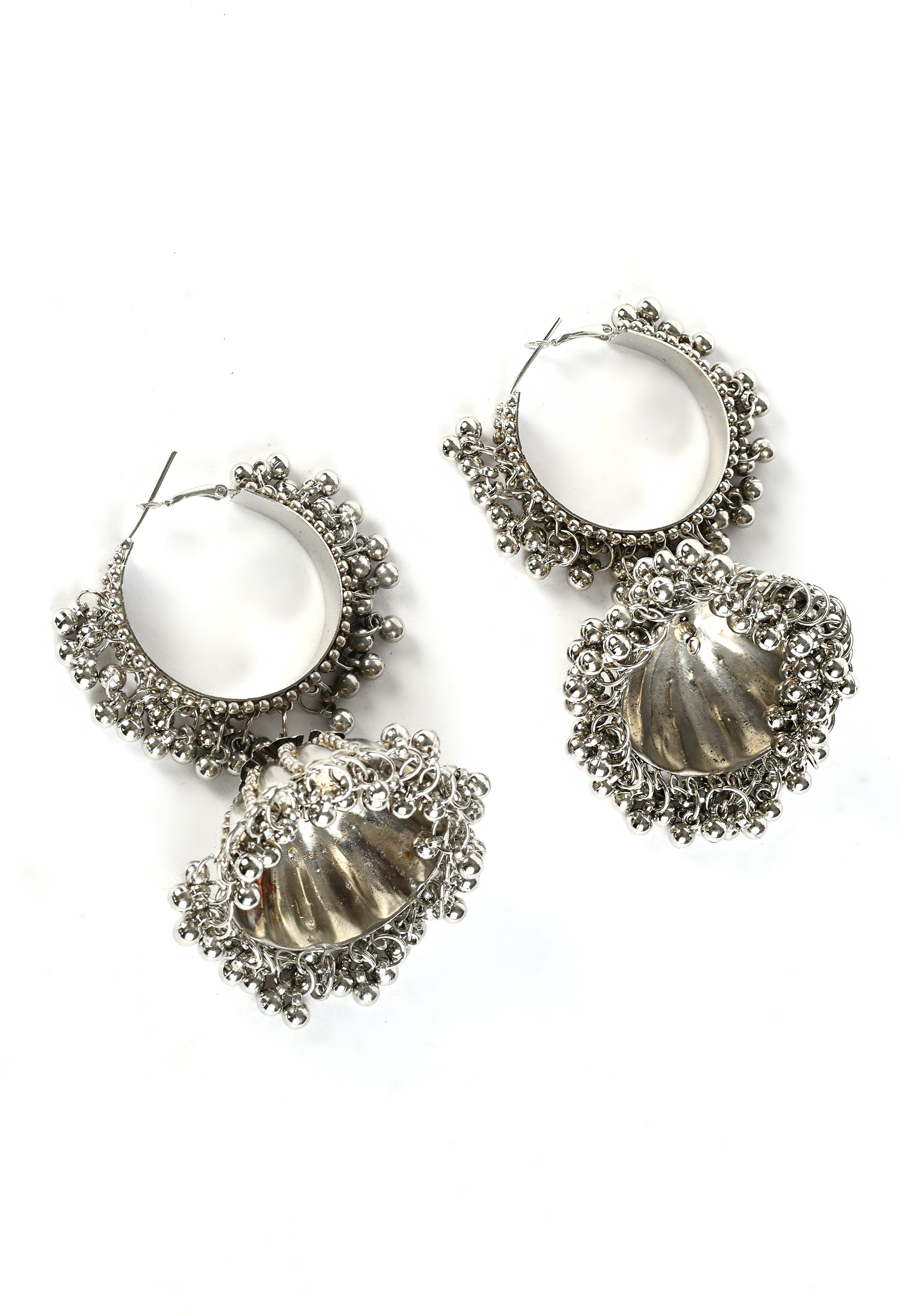 Women's Silver Colour Earrings With Ghunghru Style  - Tehzeeb