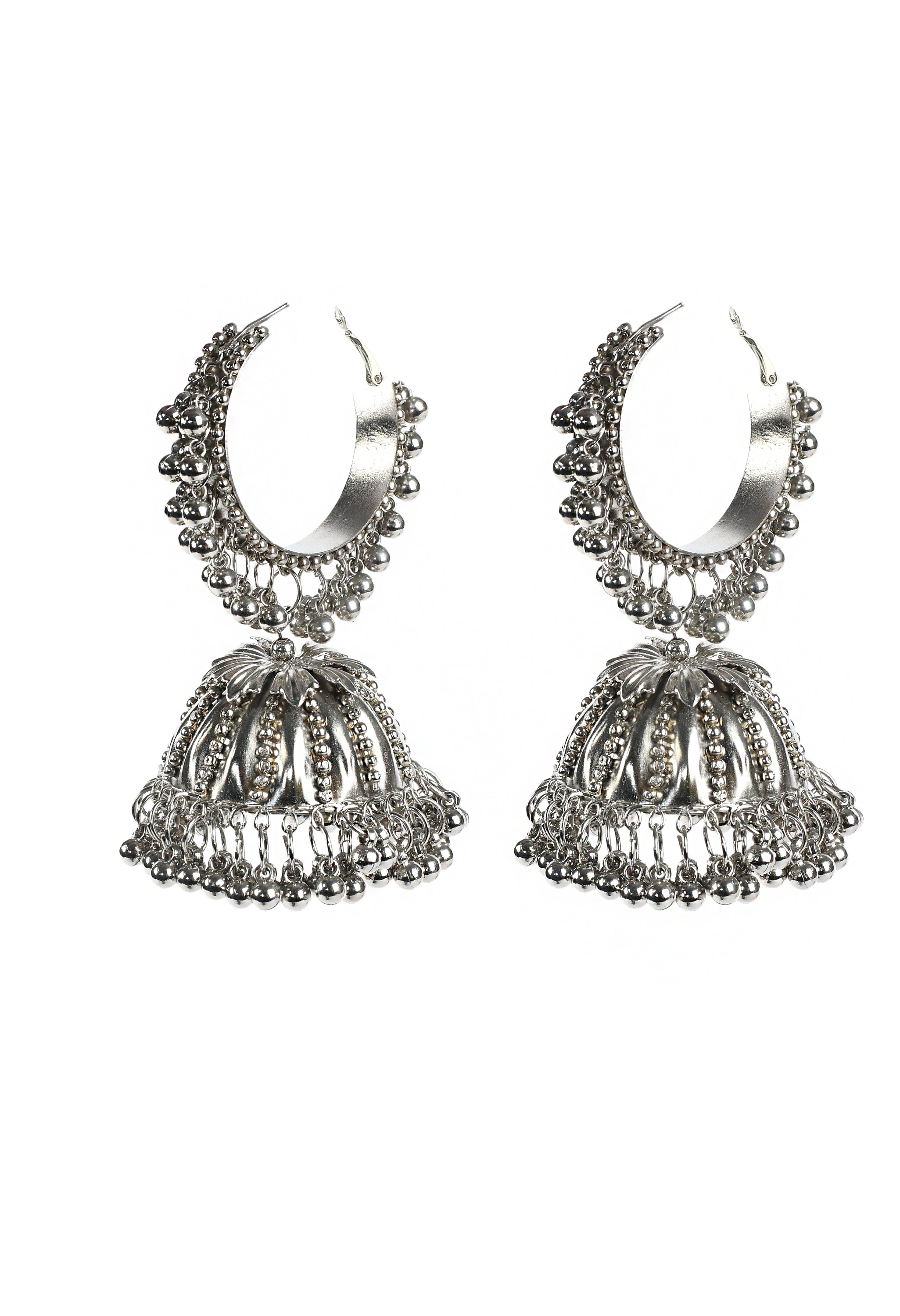 Women's Silver Colour Earrings With Ghunghru Style  - Tehzeeb