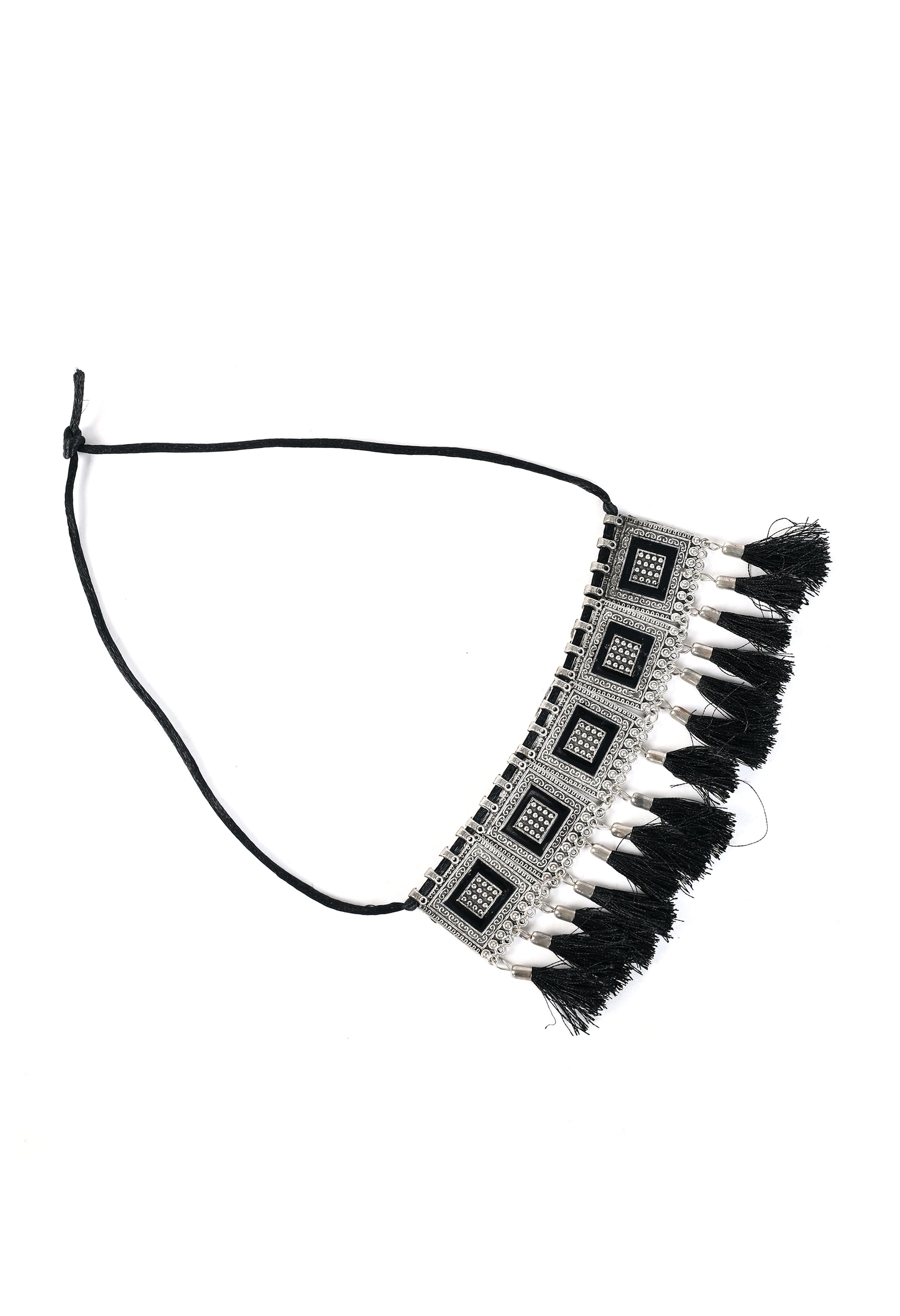 Women's  Oxidised Necklaceand Earrings With Thread Design - Tehzeeb