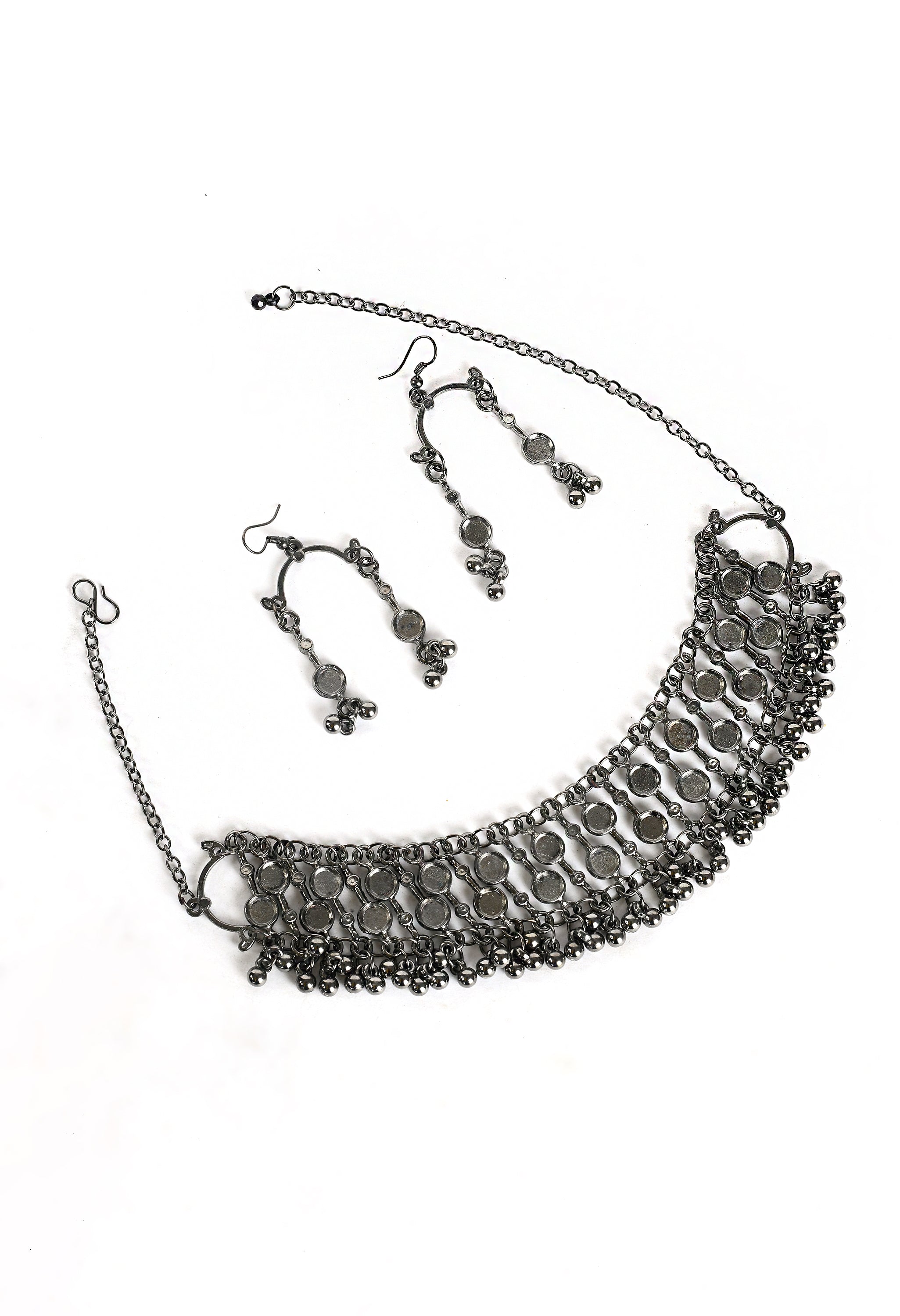 Women's Oxidised Black Colour Necklaceand Earrings - Tehzeeb