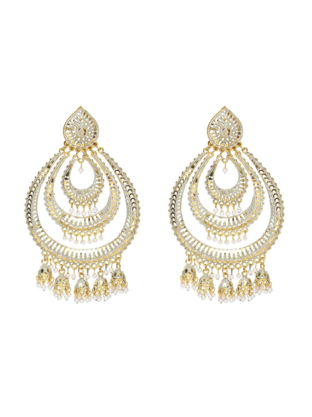 Johar Kamal Latest design triple circle white & golden Earrings Jker_038