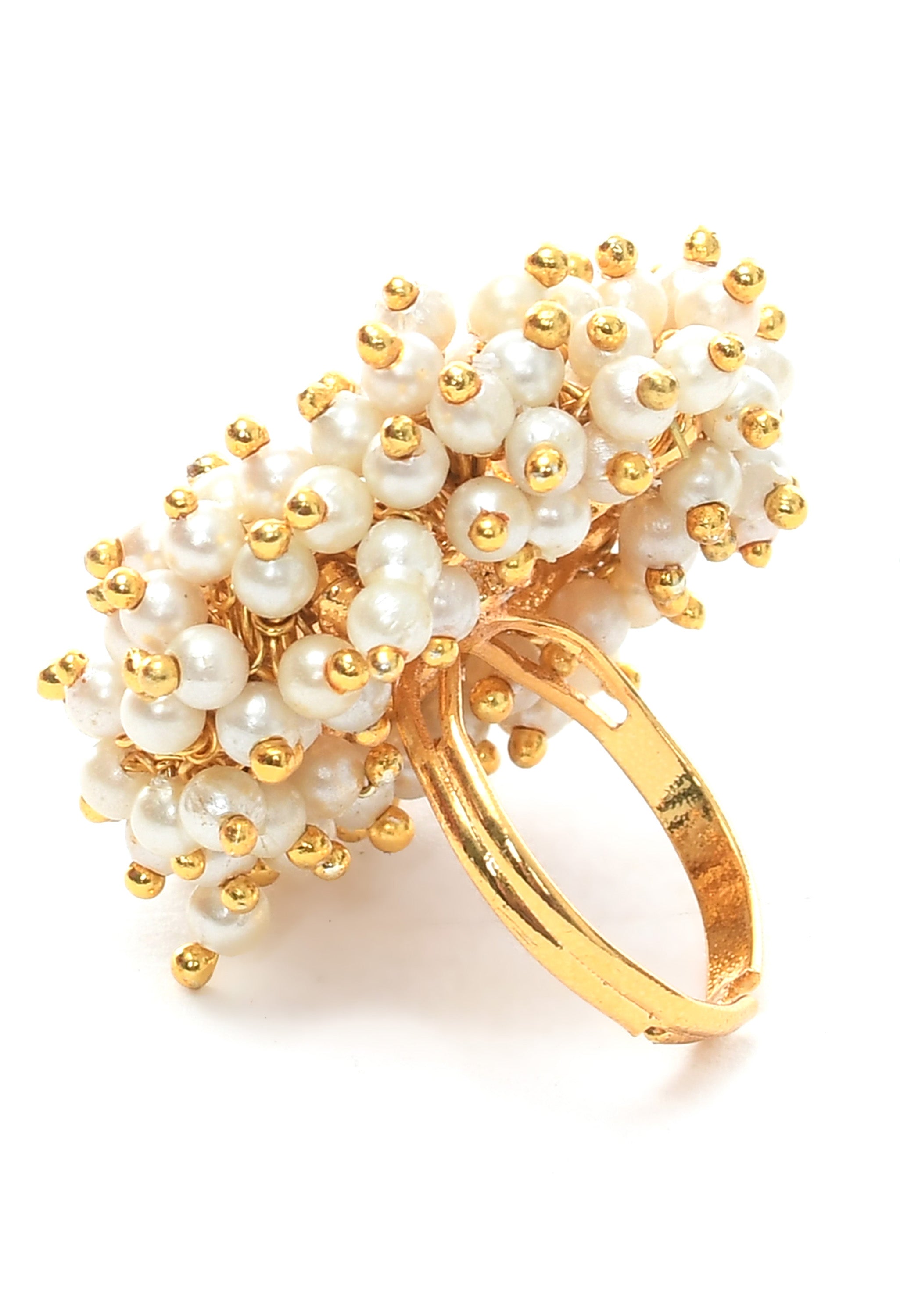 Women's Gold-Plated With Pearls Ring - Kamal Johar