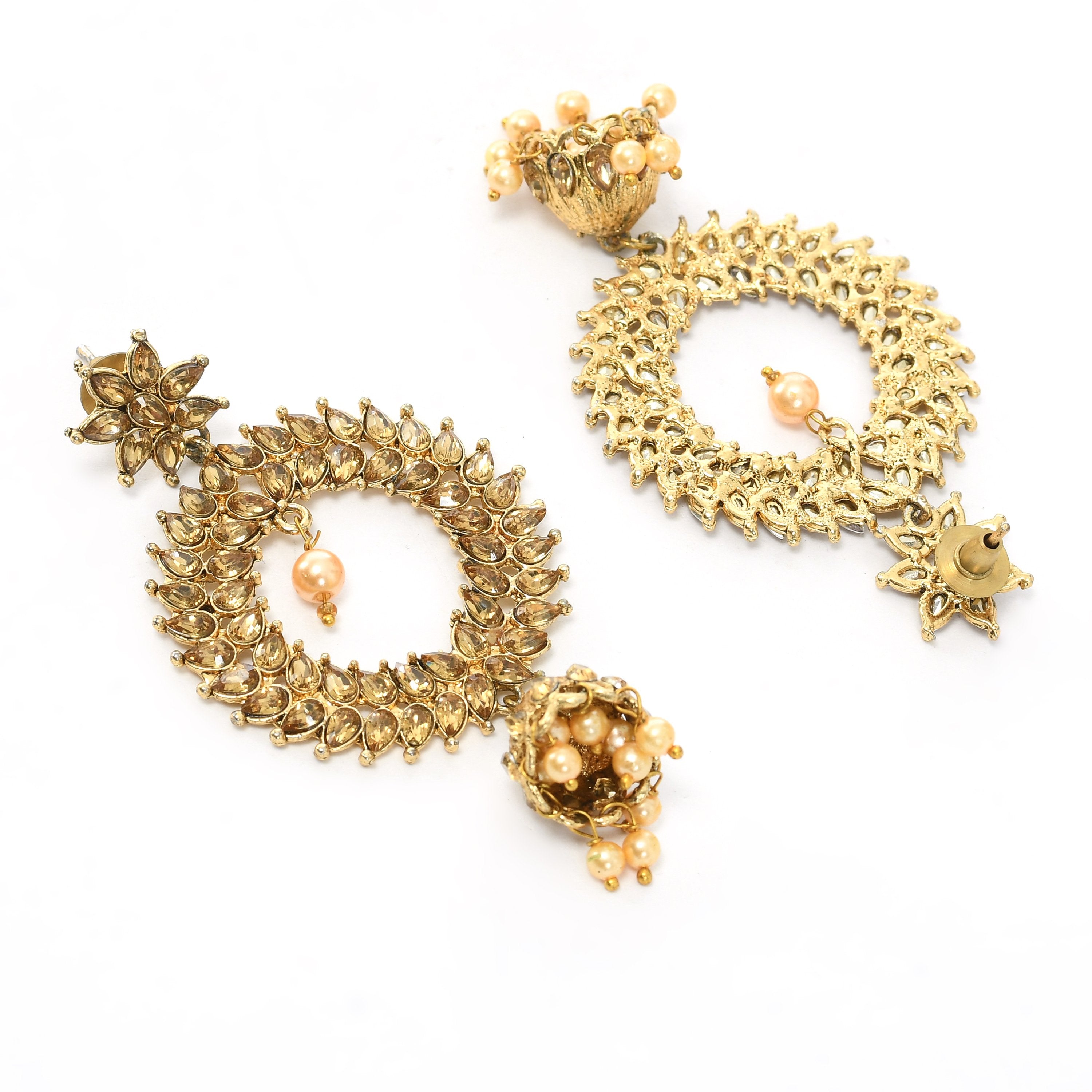 Women's Golden Plated Earrings With Lcd Kundan Work And Jhumki Style  - Tehzeeb