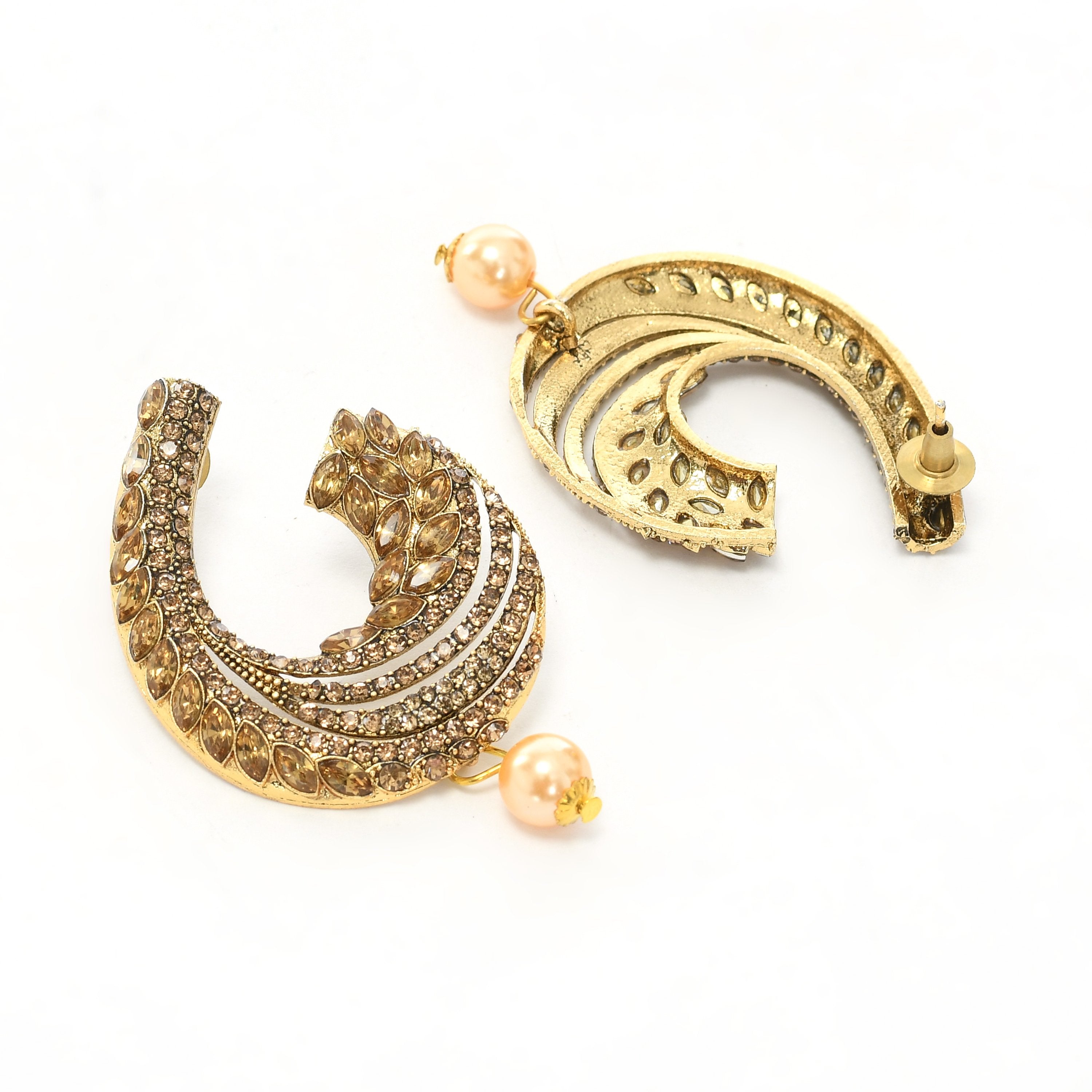 Women's Golden Plated Earrings With Kundan And Pearl  - Tehzeeb