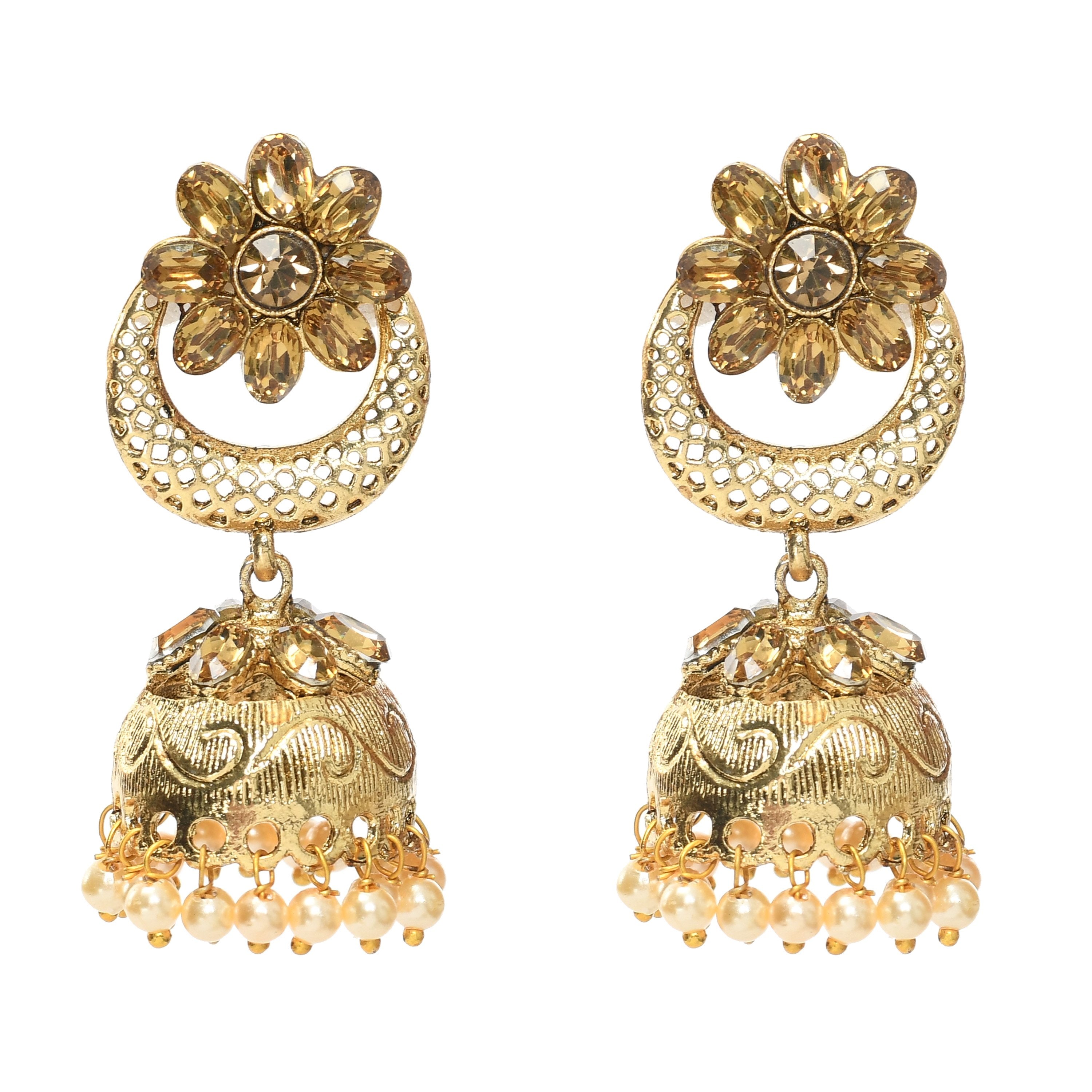 Women's Golden Plated Jhumki With Moon Style - Tehzeeb