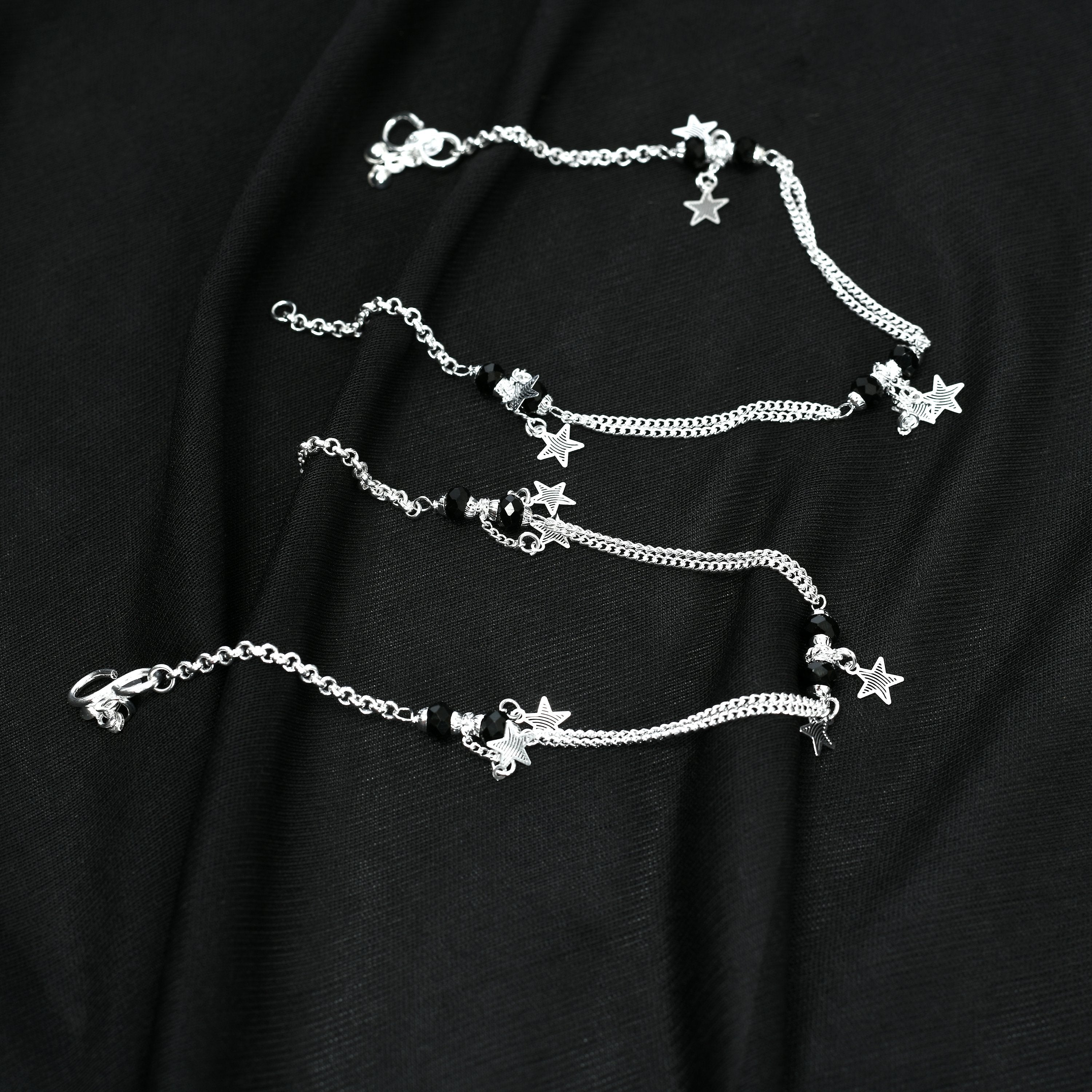 Women's Silver Plated Anklets With Star Design  - Tehzeeb