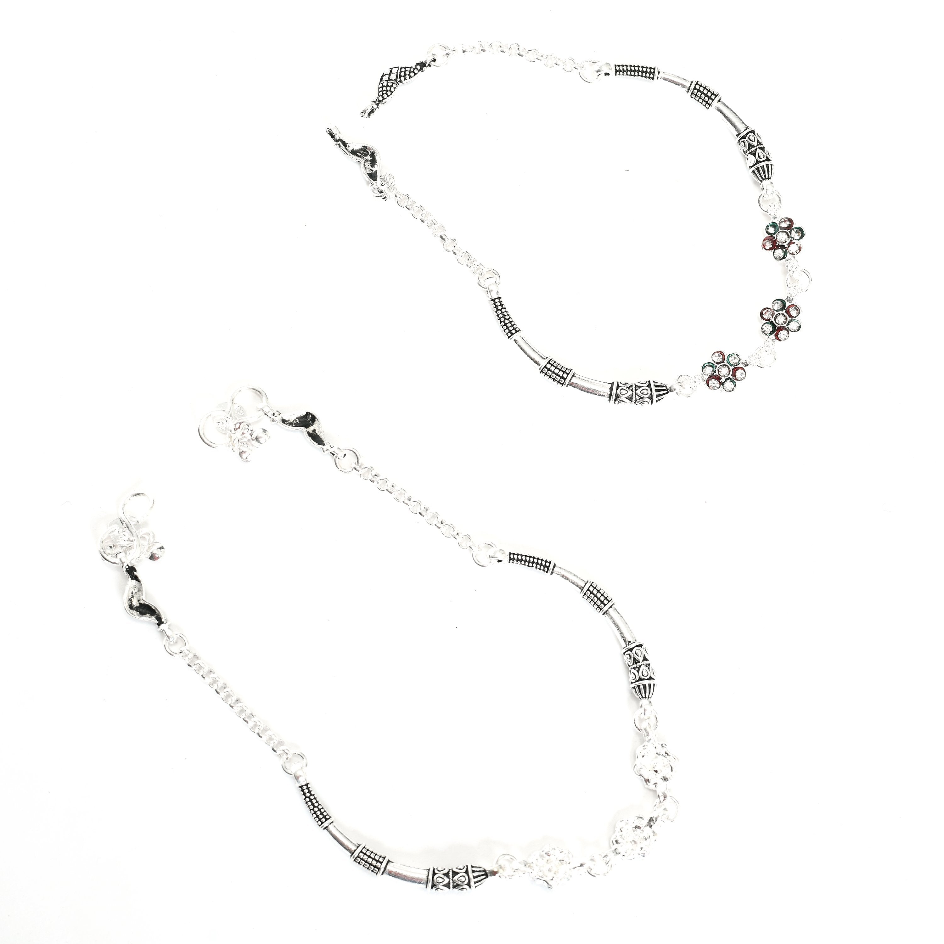 Women's Silver Plated Anklets With Stone  - Tehzeeb