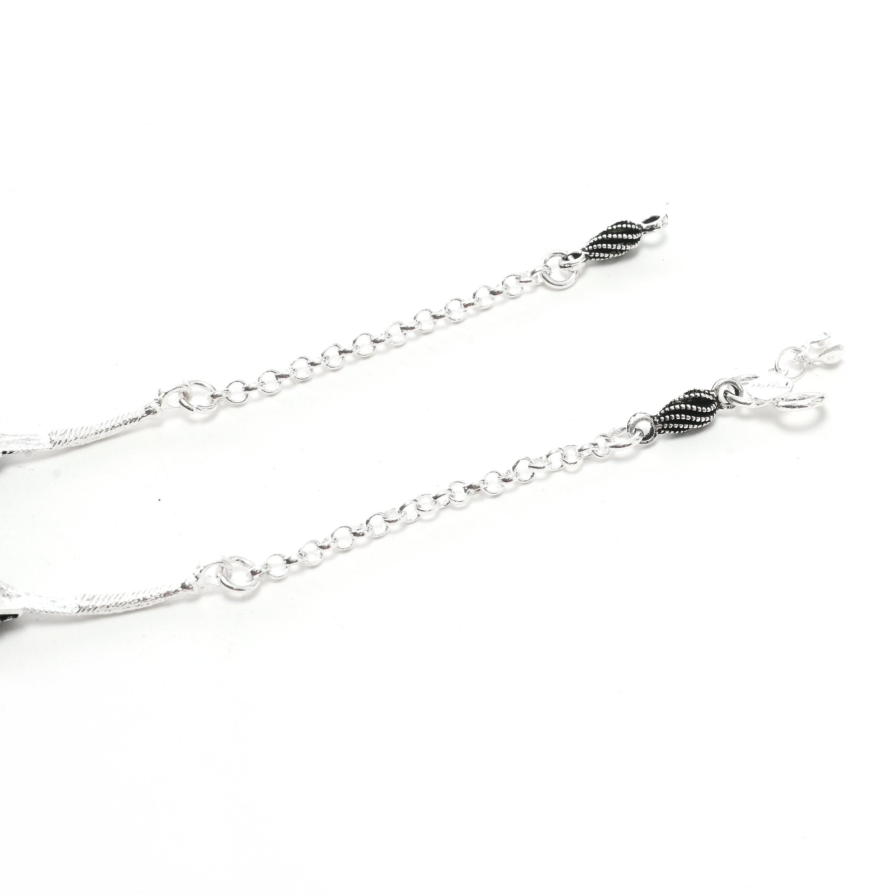 Women's Silver Plated Anklets With Black Beads  - Tehzeeb