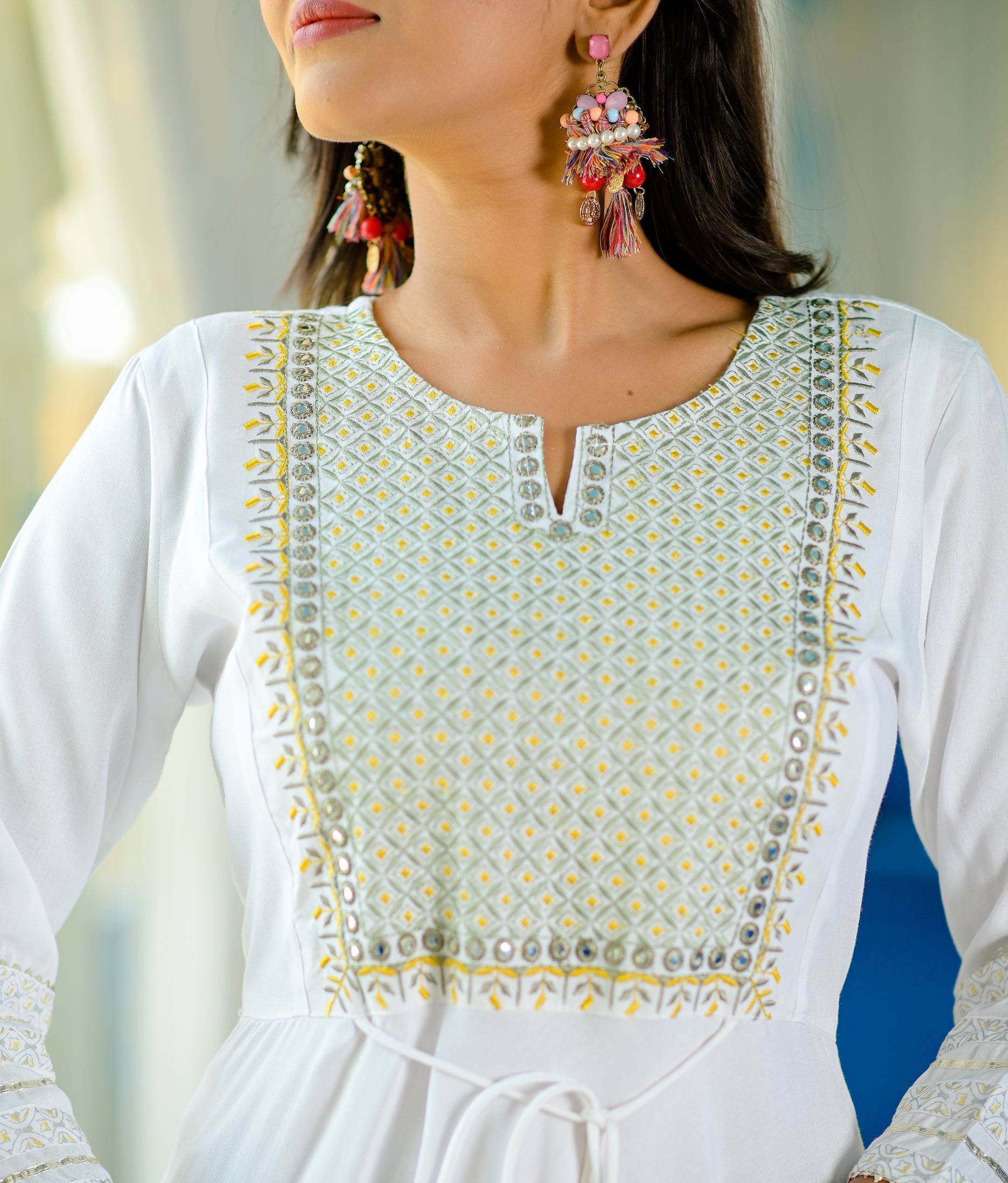 Women's White Embroidered Dress - Yufta