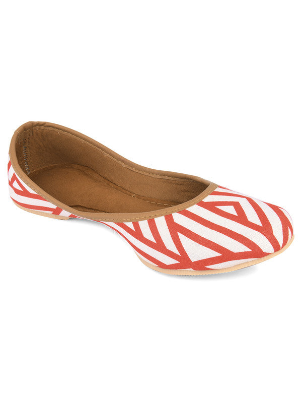 Women's Casual Flat Printed Footwear Red & White Print-4413 - Desi Colour