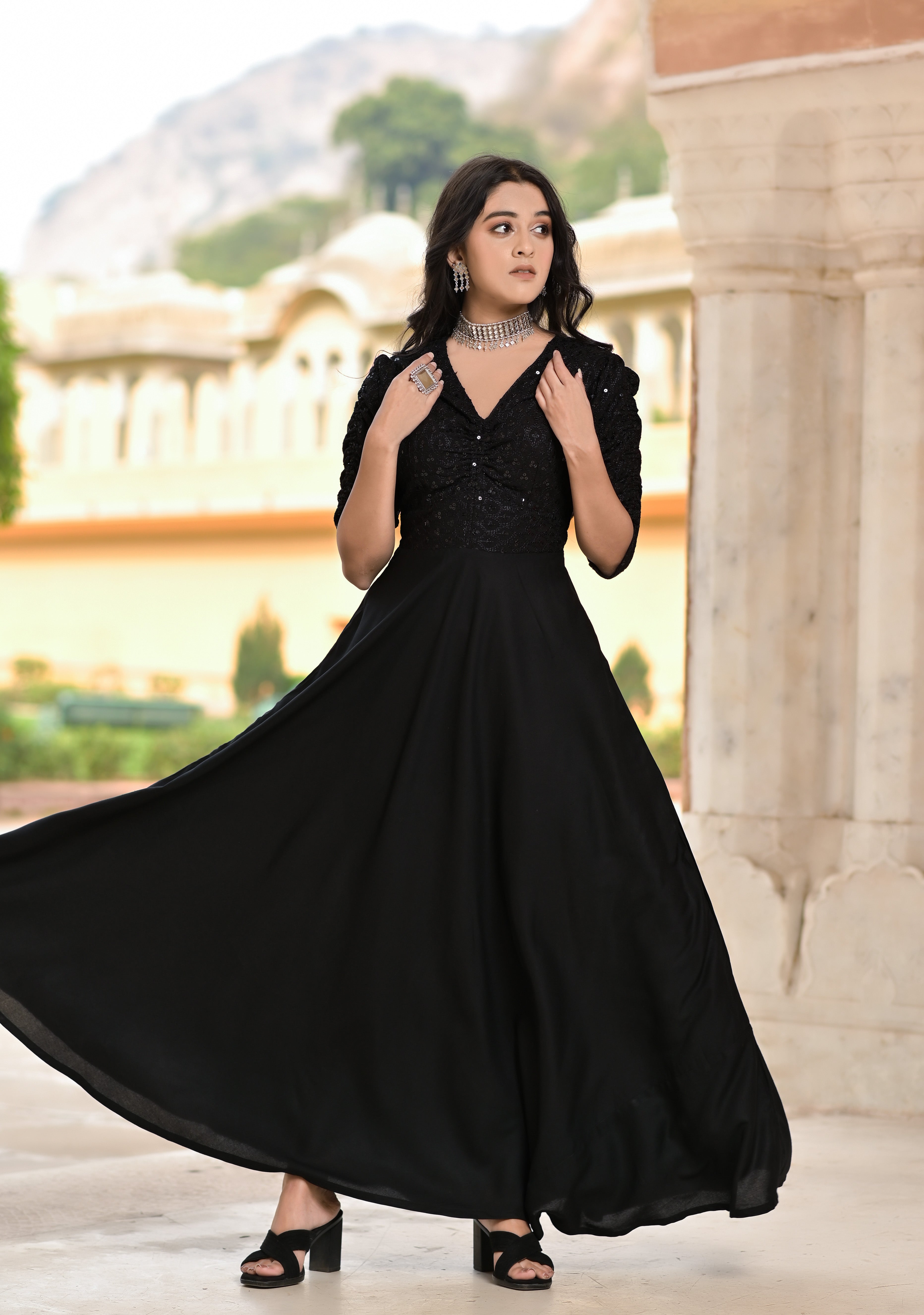 Women's Midnight Black Rayon Silhouette Dress - Hatheli