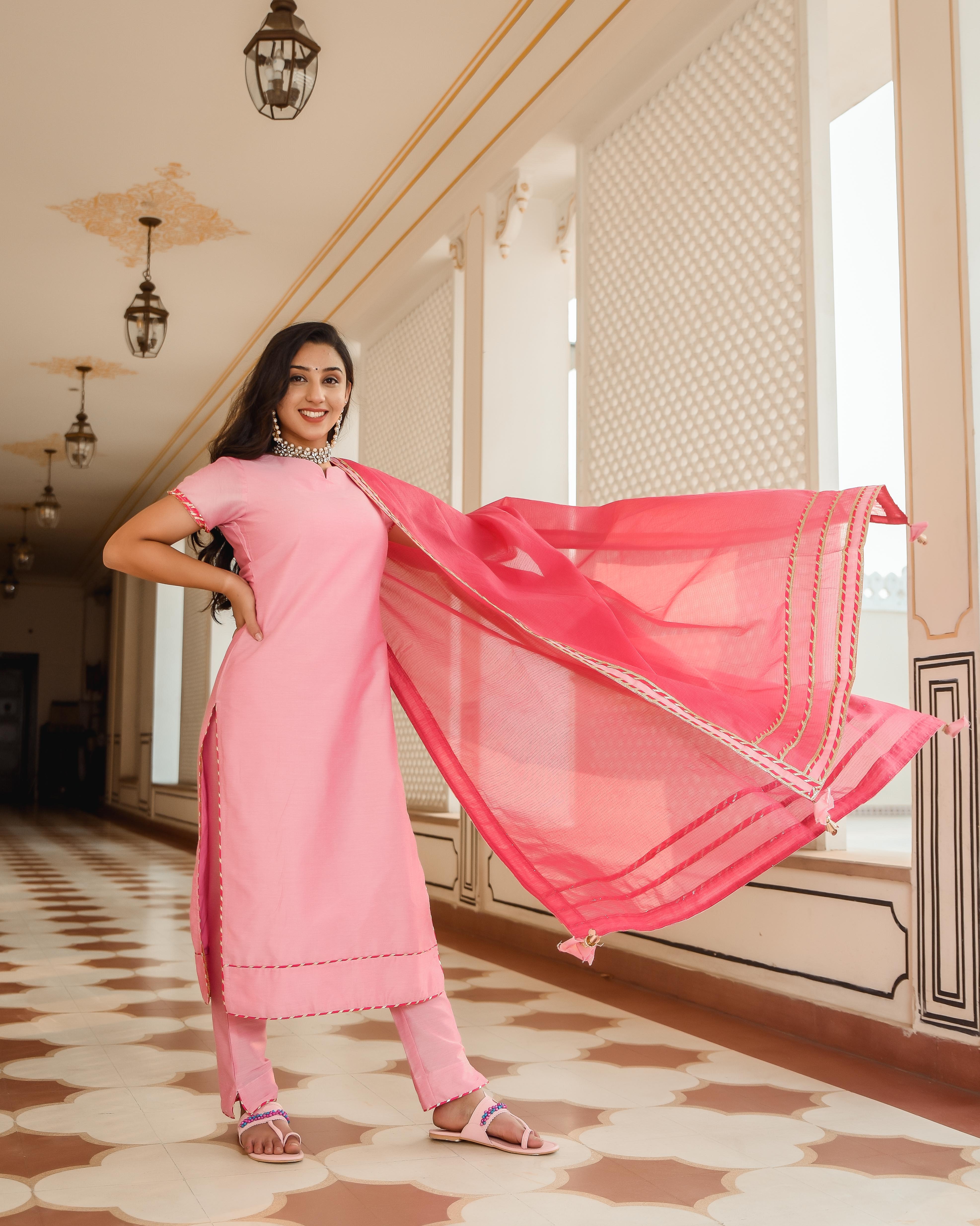 Women's Flamingo Pink Suit Set - Indian Virasat