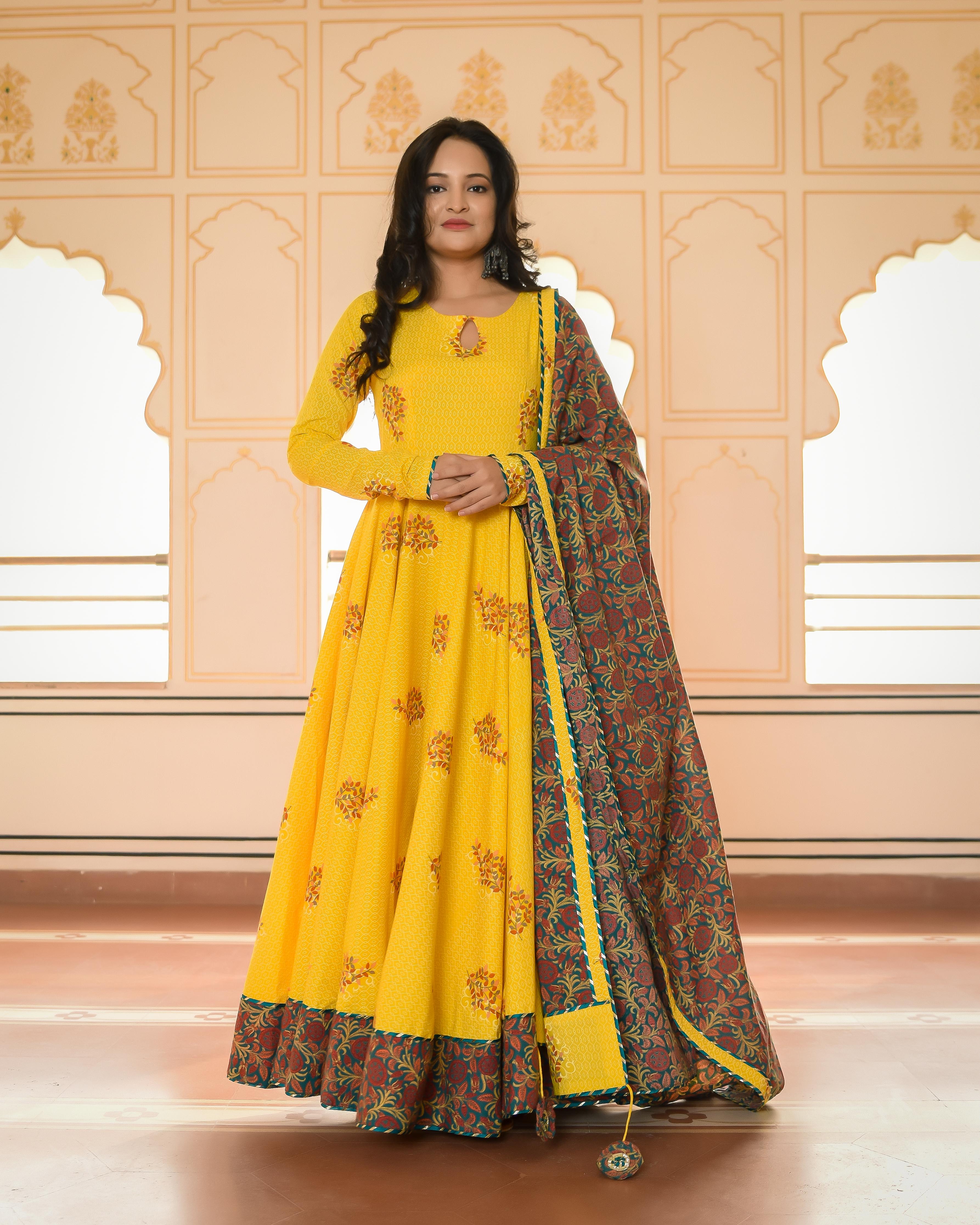 Women's Tulip Yellow Anarkali Dress - Indian Virasat