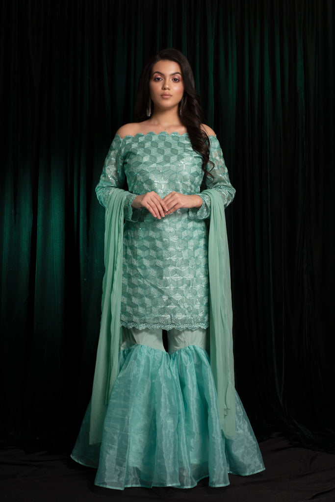 Women's Mint Green Sharara Set