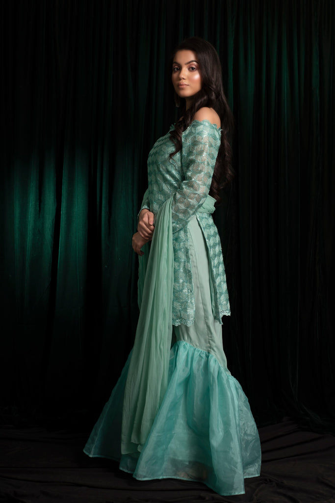 Women's Mint Green Sharara Set