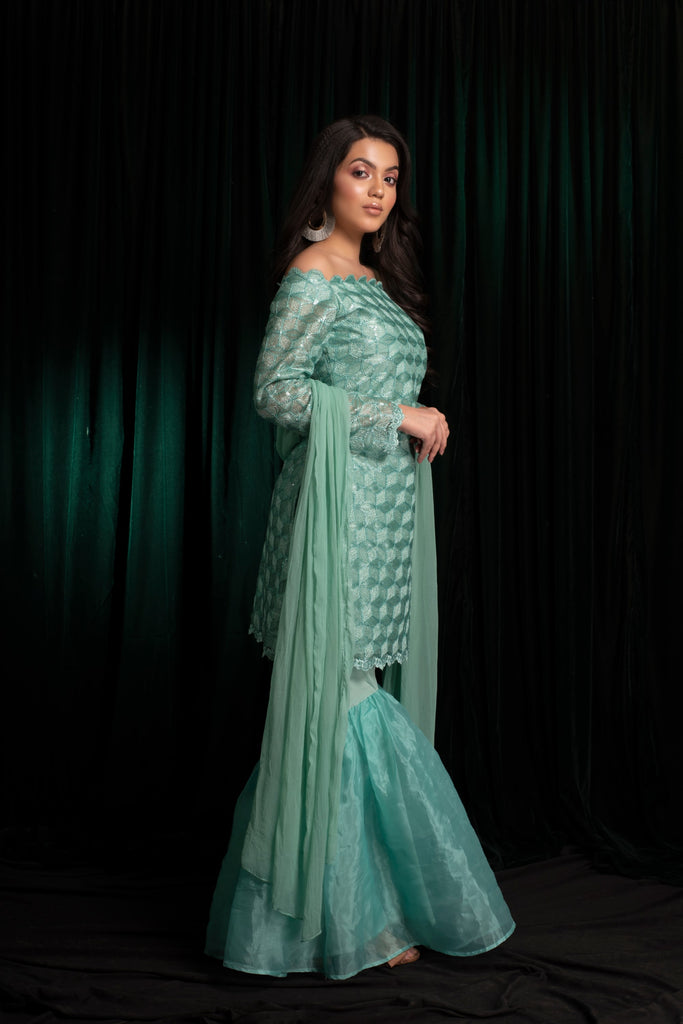 Women's Mint Green Sharara Set