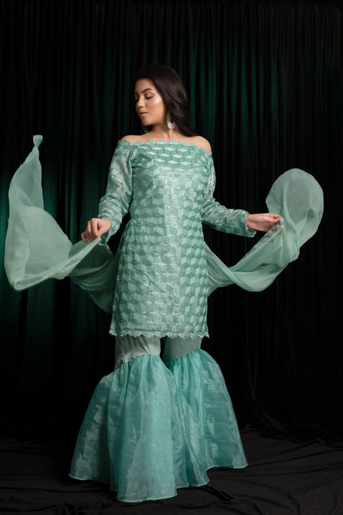 Women's Mint Green Sharara Set
