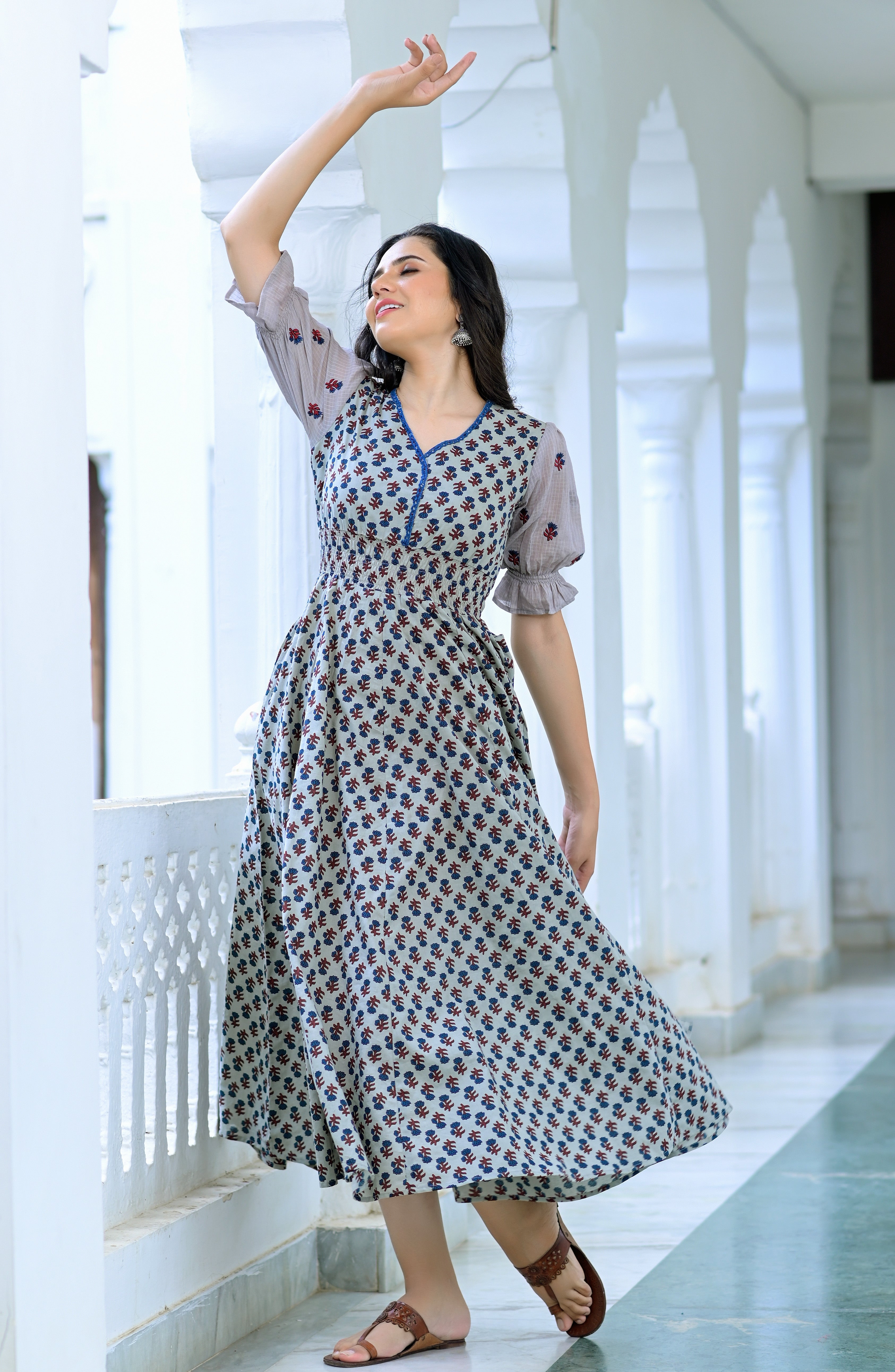 Women's Smoky Flared Cotton Dress - Hatheli