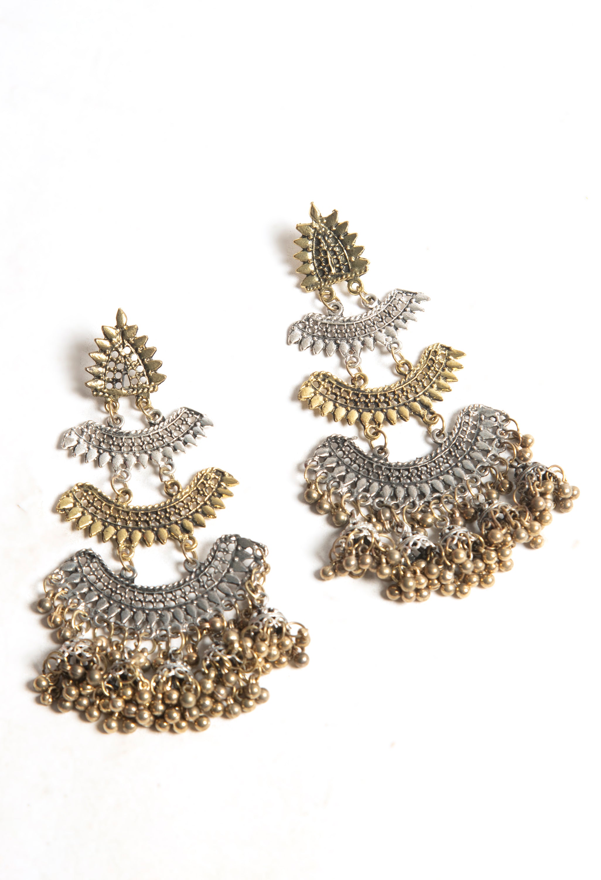 Women's Silver And Golden Colour Oxidised Earrings With Jhumki Style - Tehzeeb