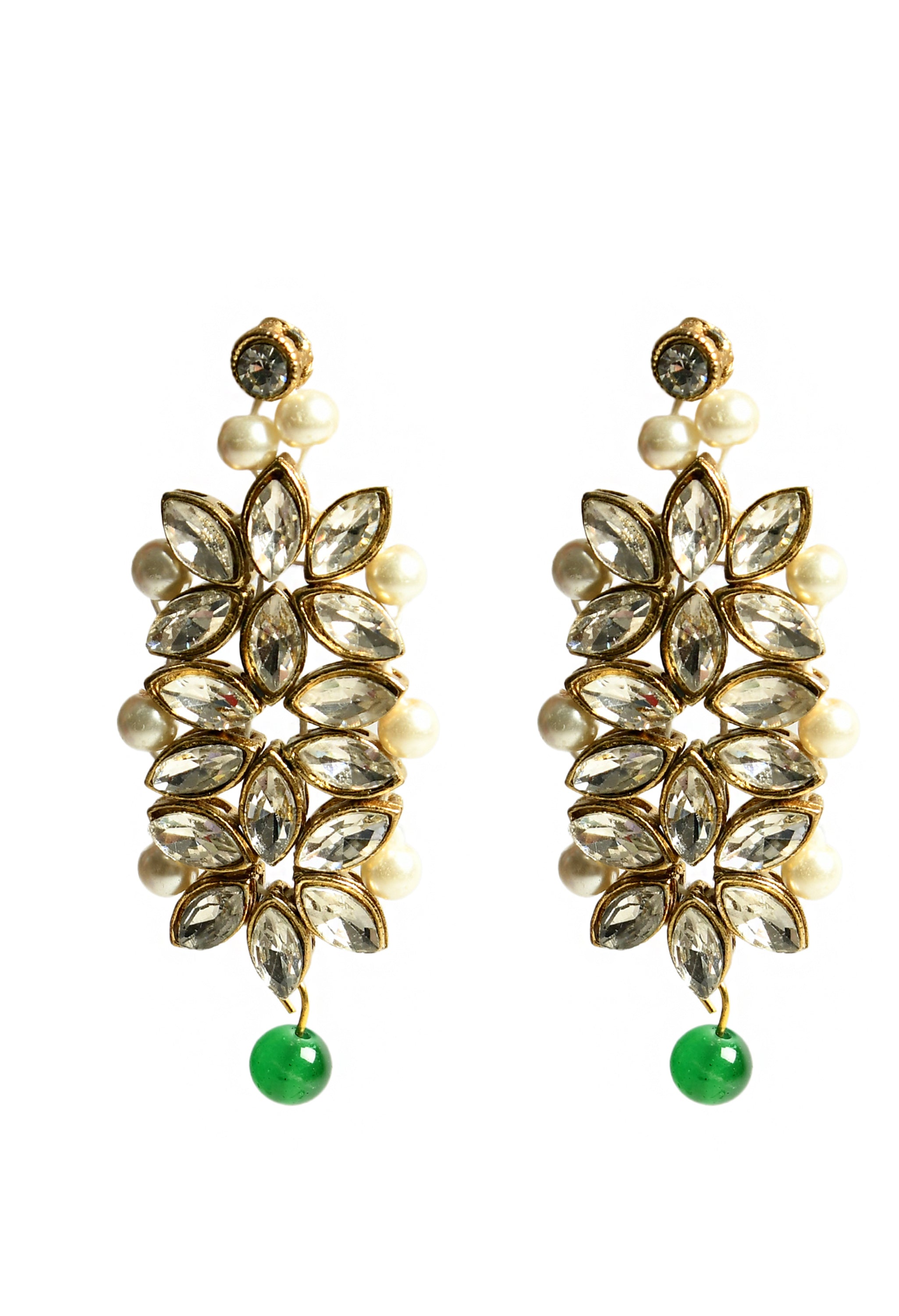 Women's Green And White Pearl And Kundan Necklaceset With Earrings And Tika - Tehzeeb