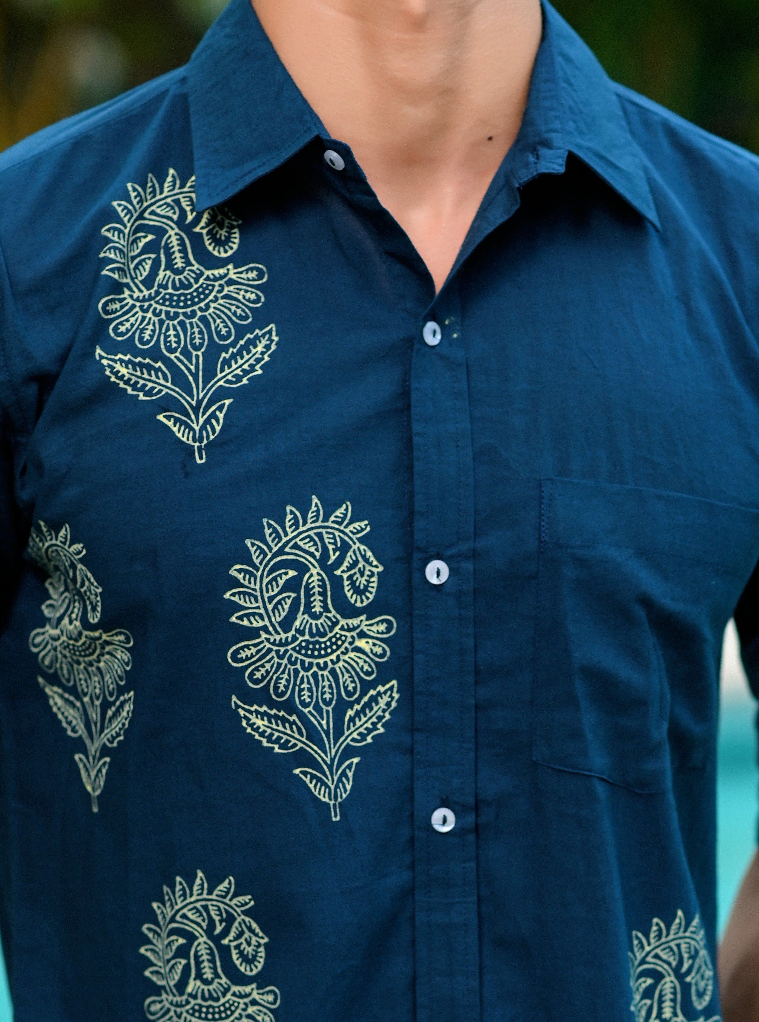 Men's Blue Hand Block Printed Shirt - Hatheli