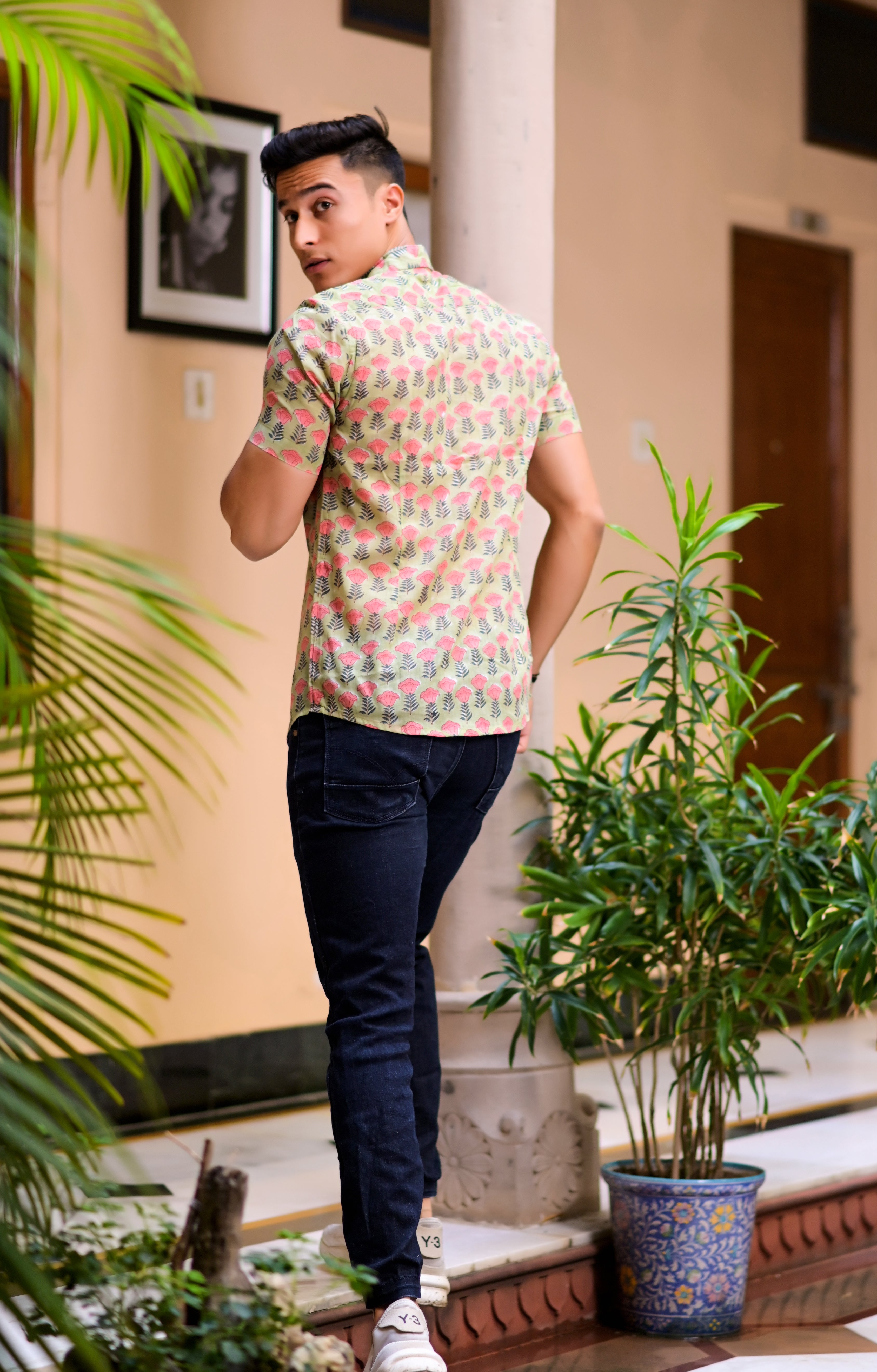 Men's Pure Hand Block Floral Print Shirt - Hatheli