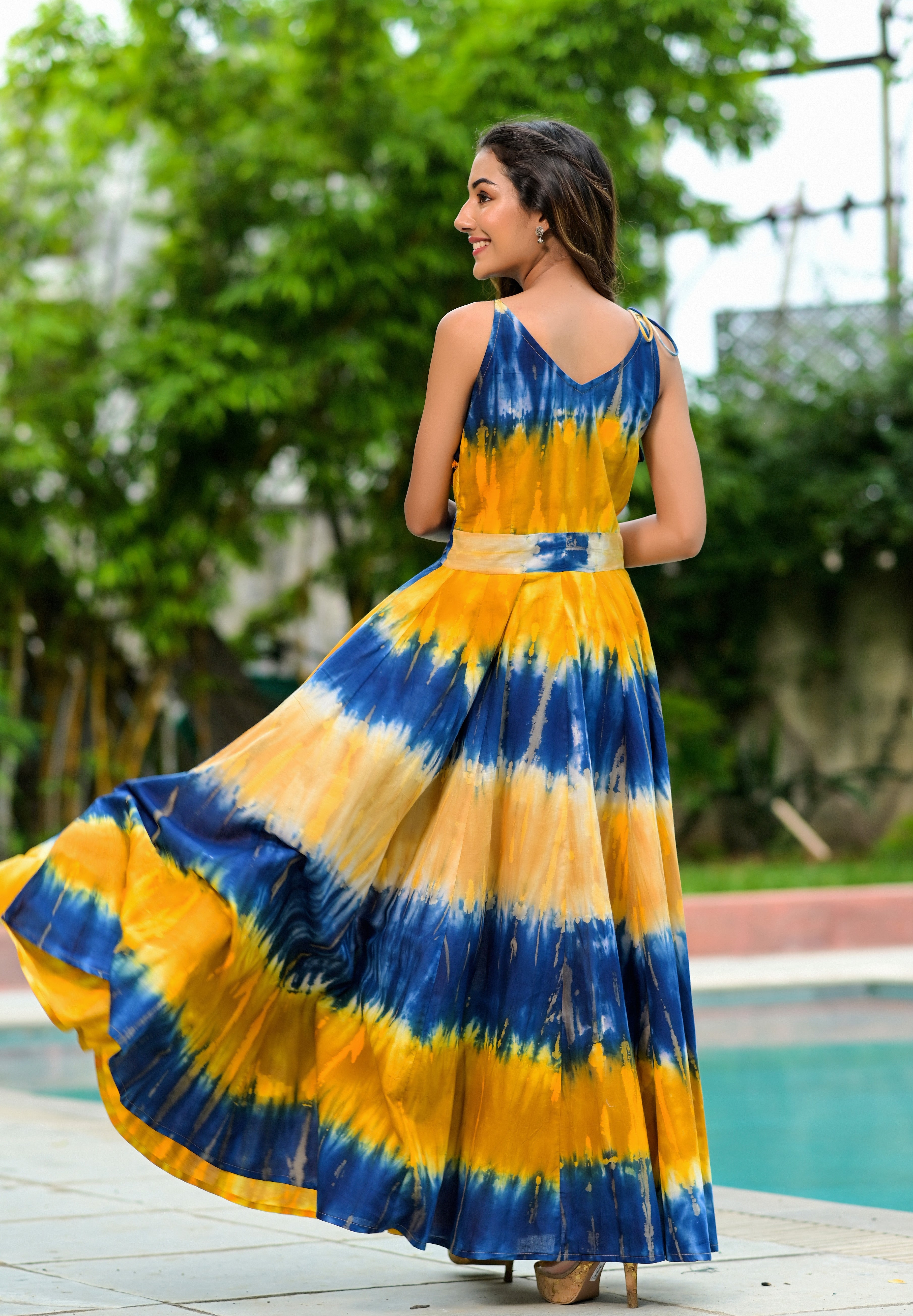Women's Tie Dye Maxi Flared Cotton Dress - Hatheli