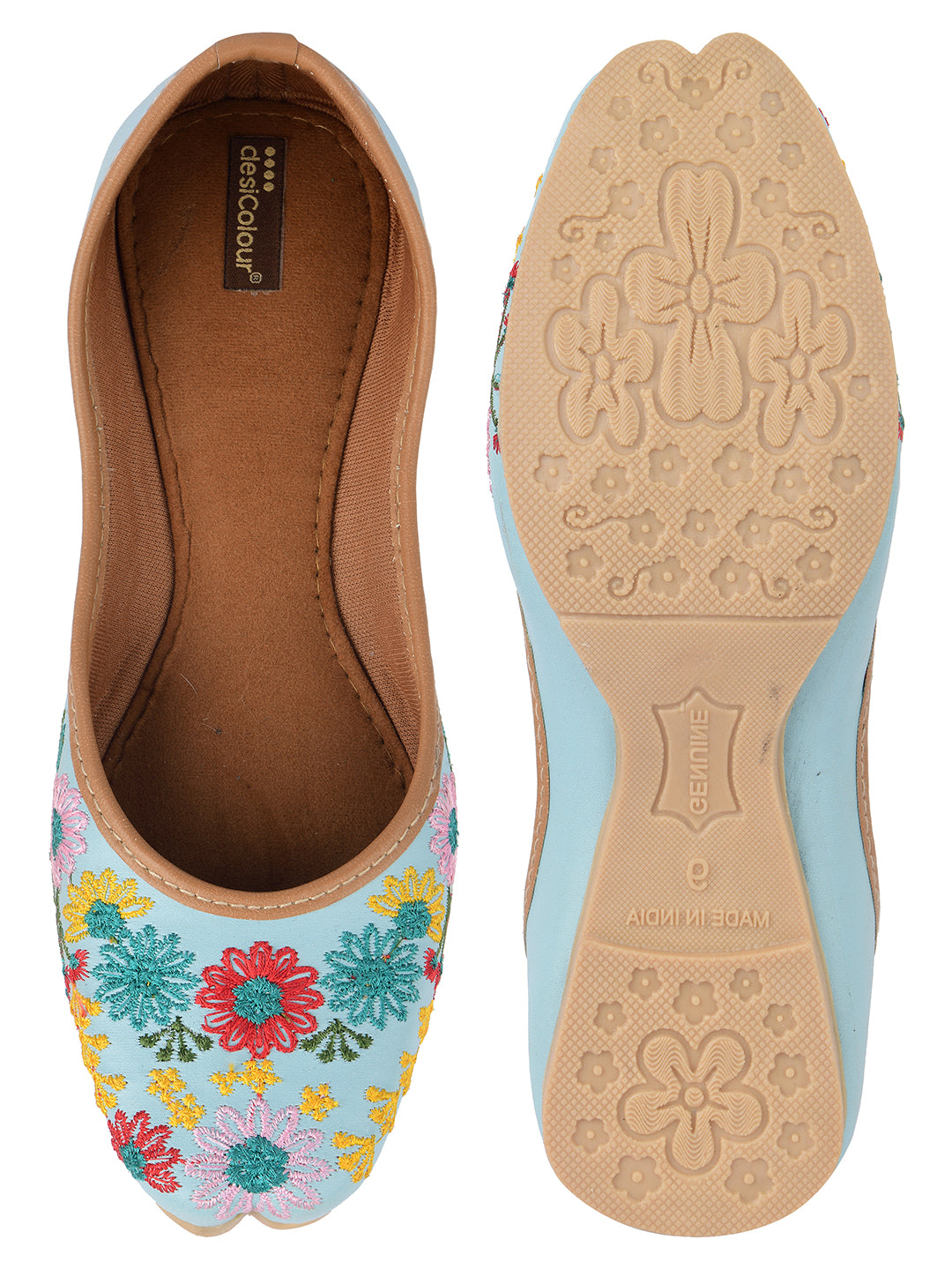 Women's Sky Blue Florals  Indian Ethnic Comfort Footwear - Desi Colour