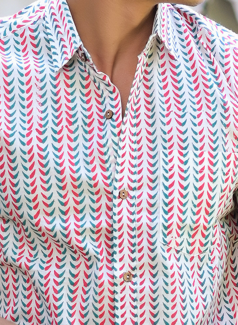 Men's Pure Hand Block Geometric Print Shirt - Hatheli