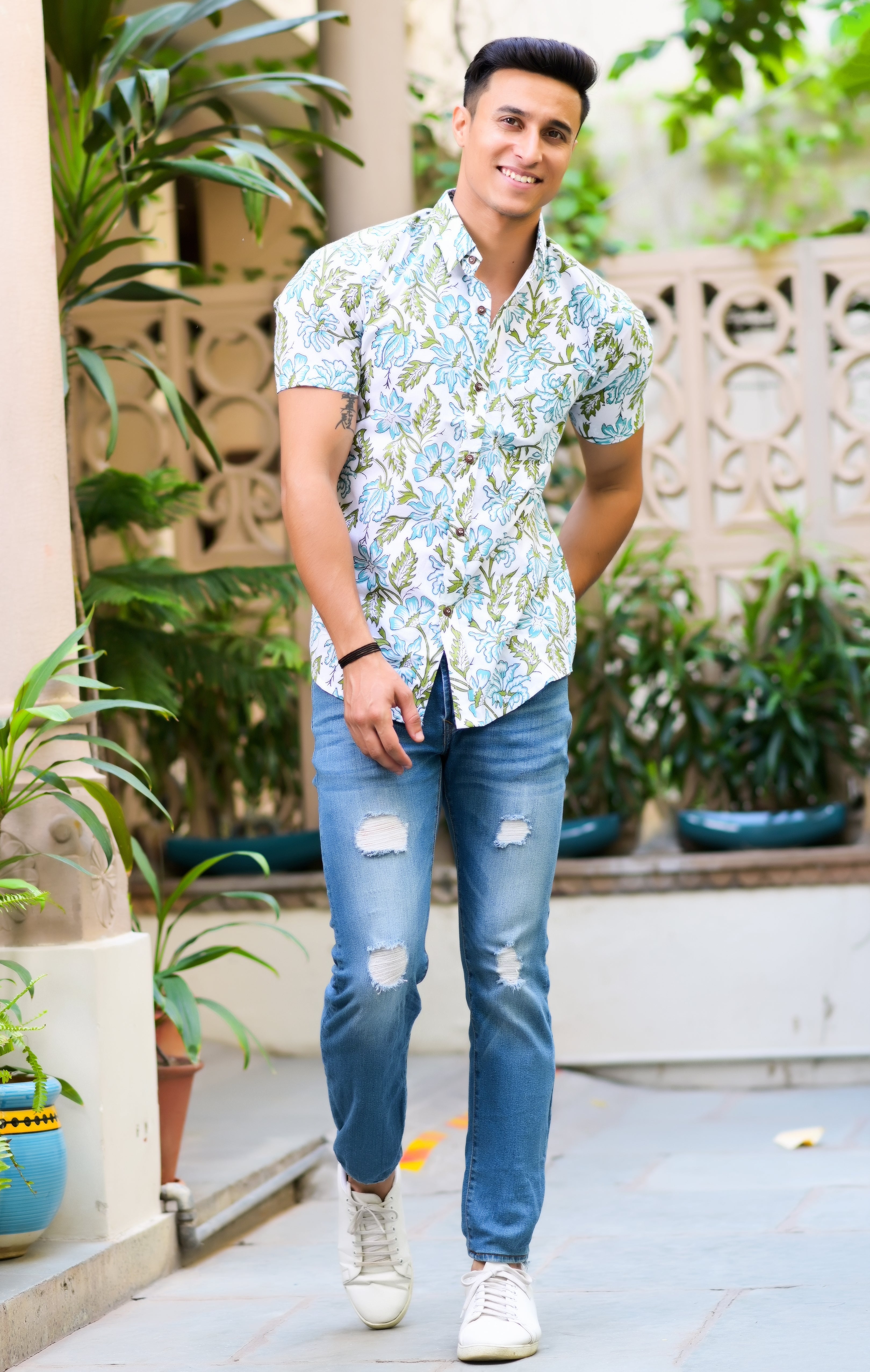 Men's Pure Hand Block Floral Print Shirt - Hatheli