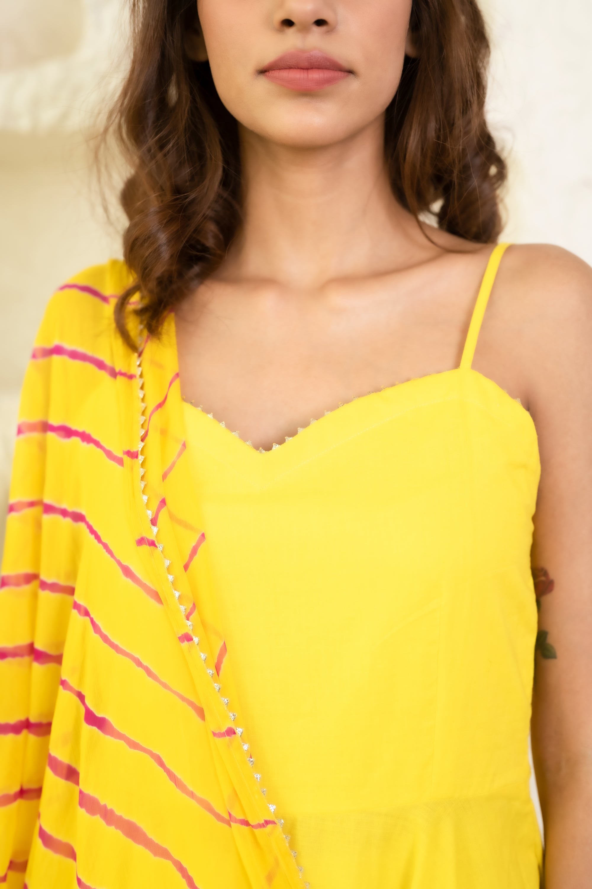 Women's Yellow Gown With Leheriya Dupatta - Saras The Label