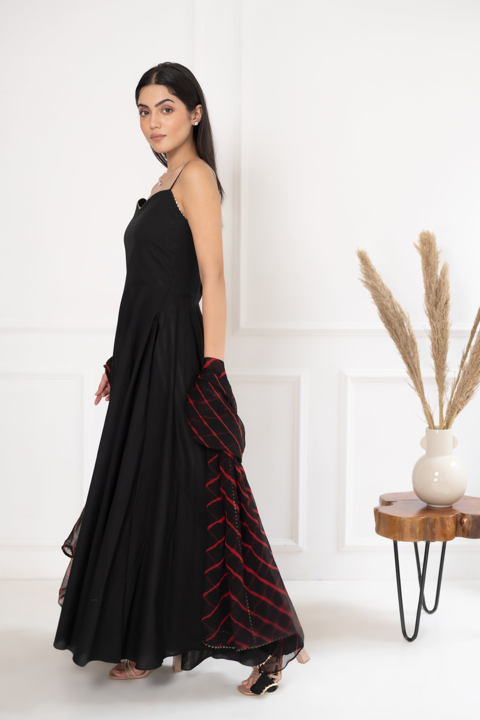 Women's Black Gown With Leheriya Dupatta - Saras The Label