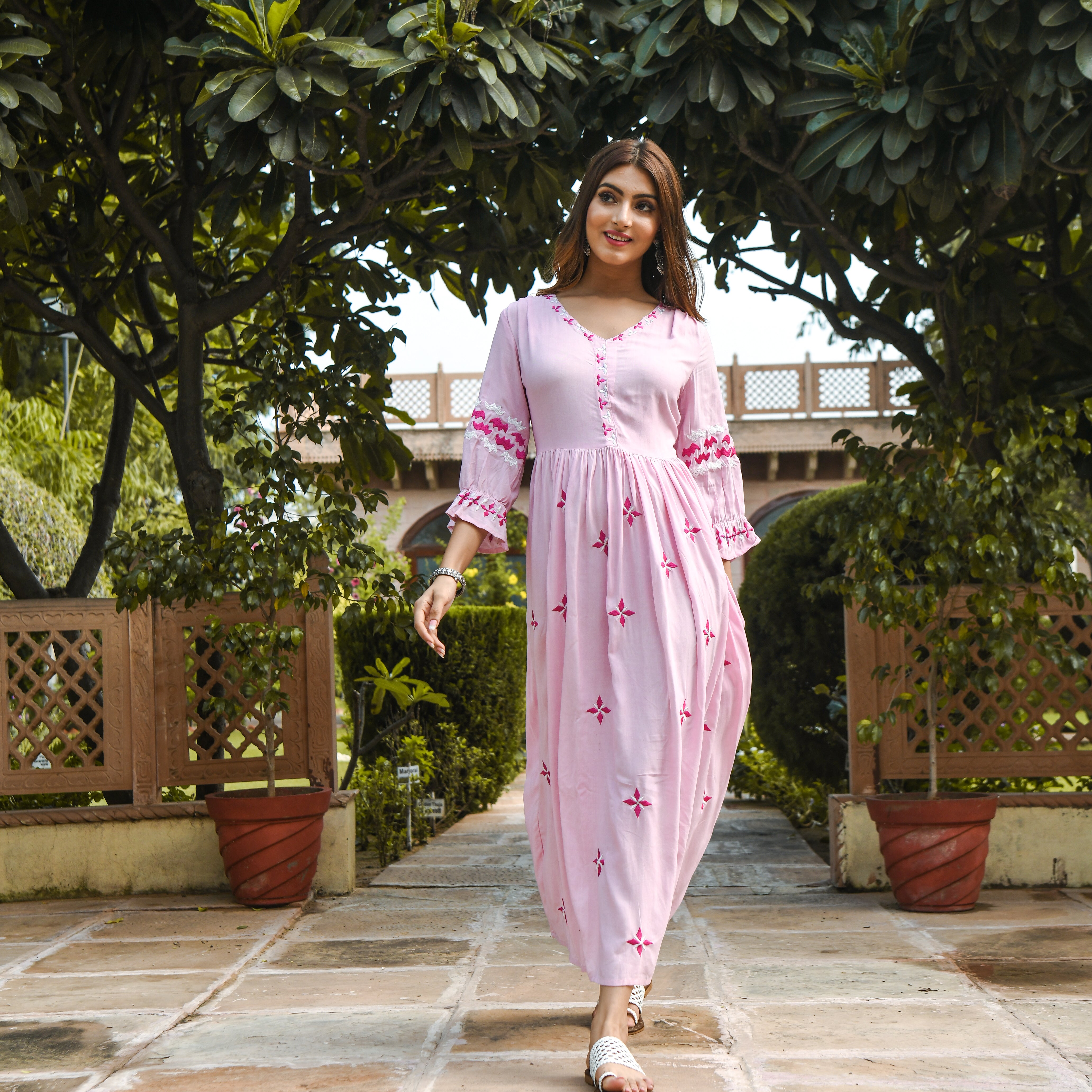 Women's Pink  Colour Casual Kurta Dress - Roohaniyat