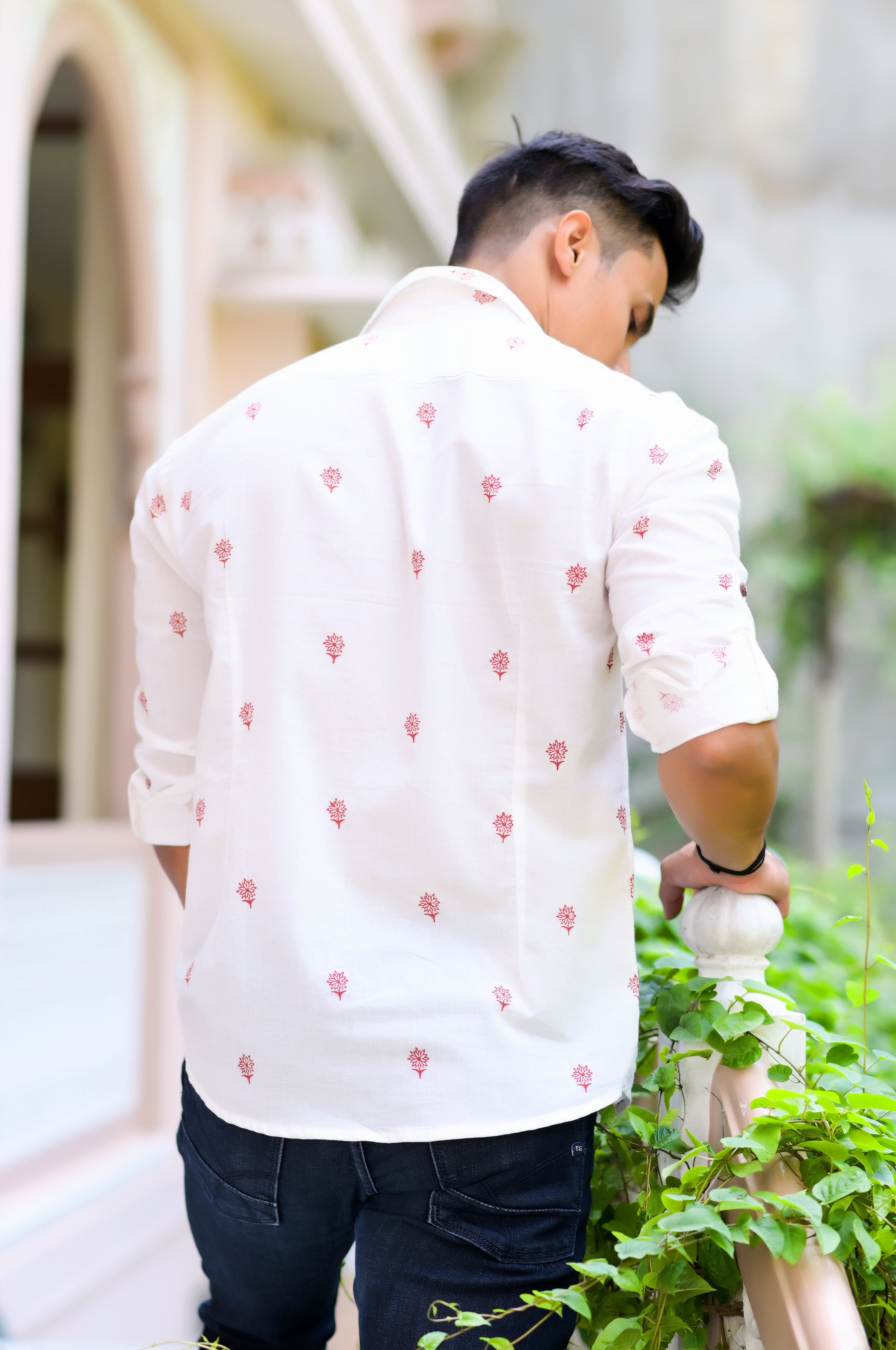 Men's White Hand Block Floral Printed Shirt - Hatheli