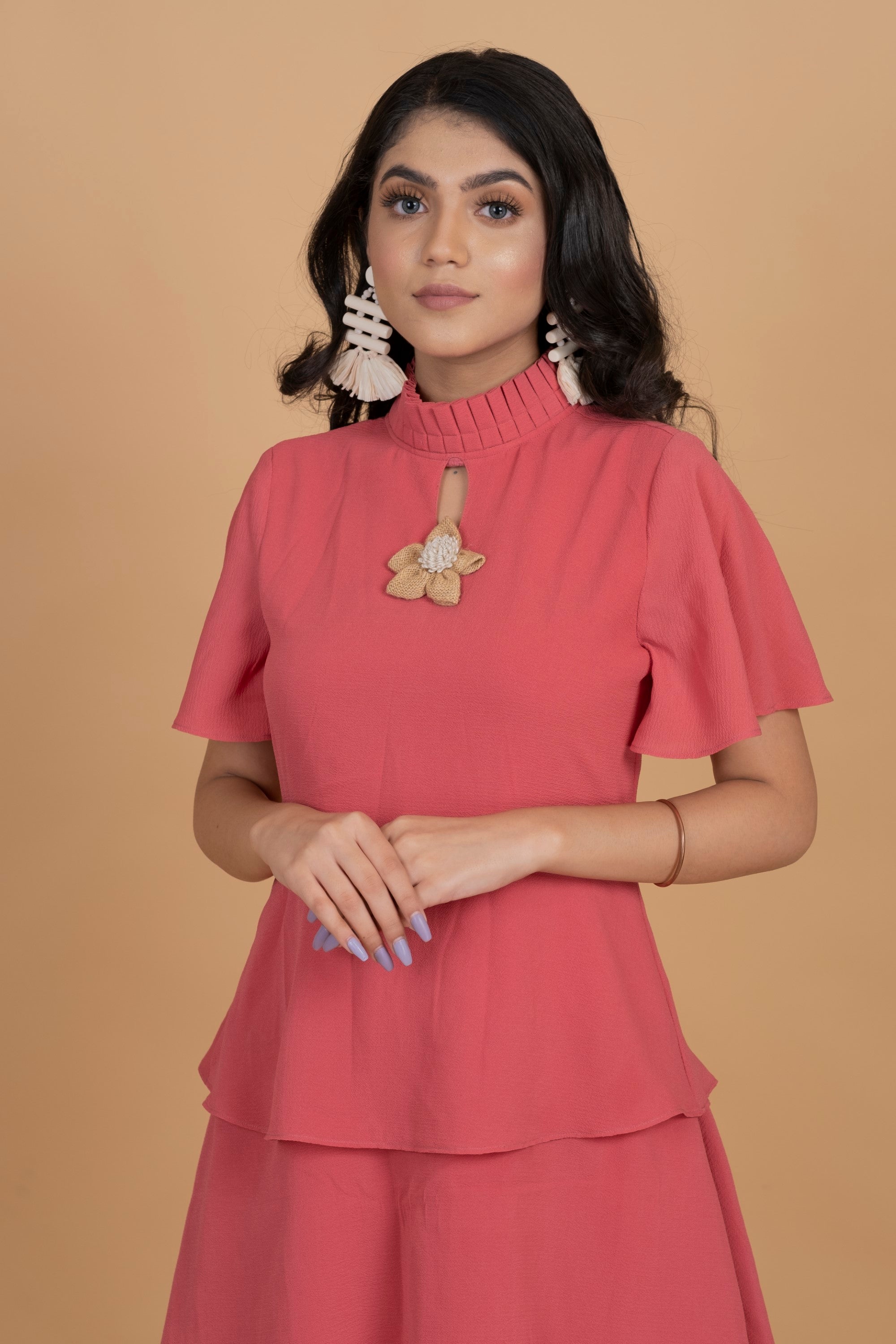 Women's Pink Chocker Neck  Midi Dress - Khumaar- Shuchi Bhutani