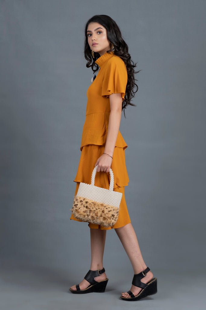 Women's Mustard Chocker Neck Midi Dress
