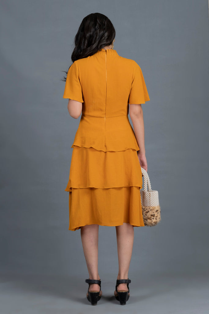 Women's Mustard Chocker Neck Midi Dress