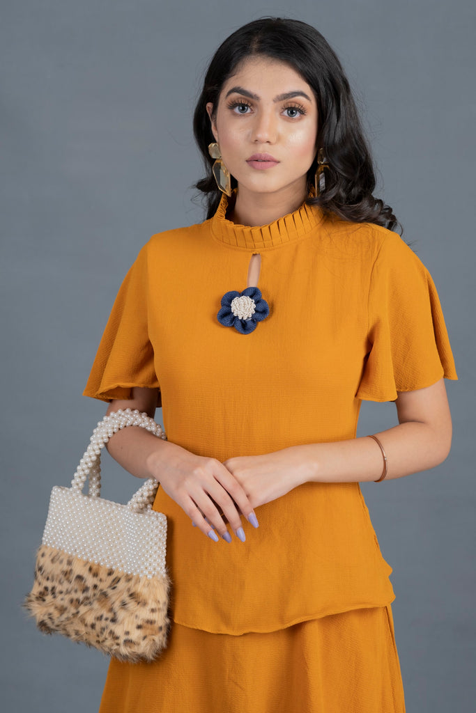 Women's Mustard Chocker Neck Midi Dress