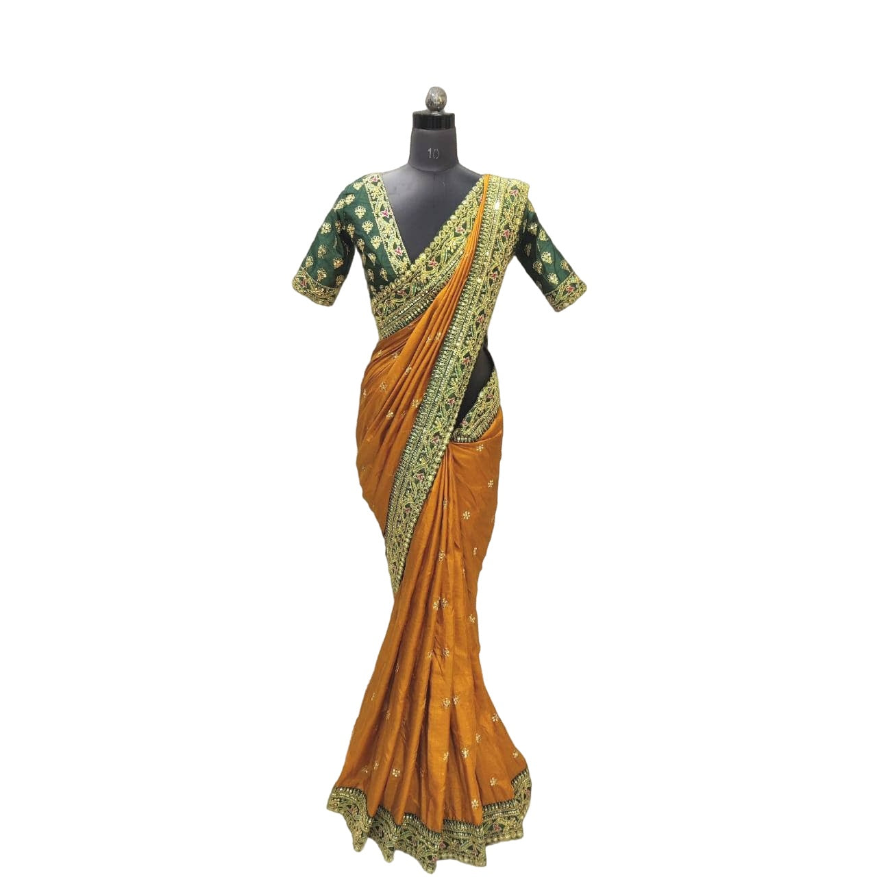 Women's Mustard Royal Vichitra Silk Sequins Saree - Vamika