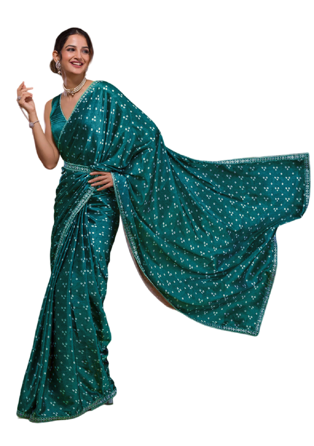 Women's Blue Satin Sequins Embroidery Lace Saree - Vamika