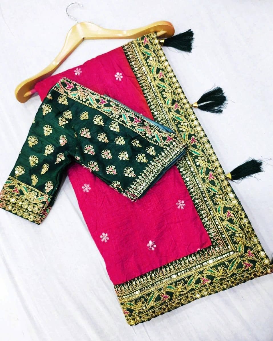 Women's Pink Royal Vichitra Silk Sequins Saree - Vamika