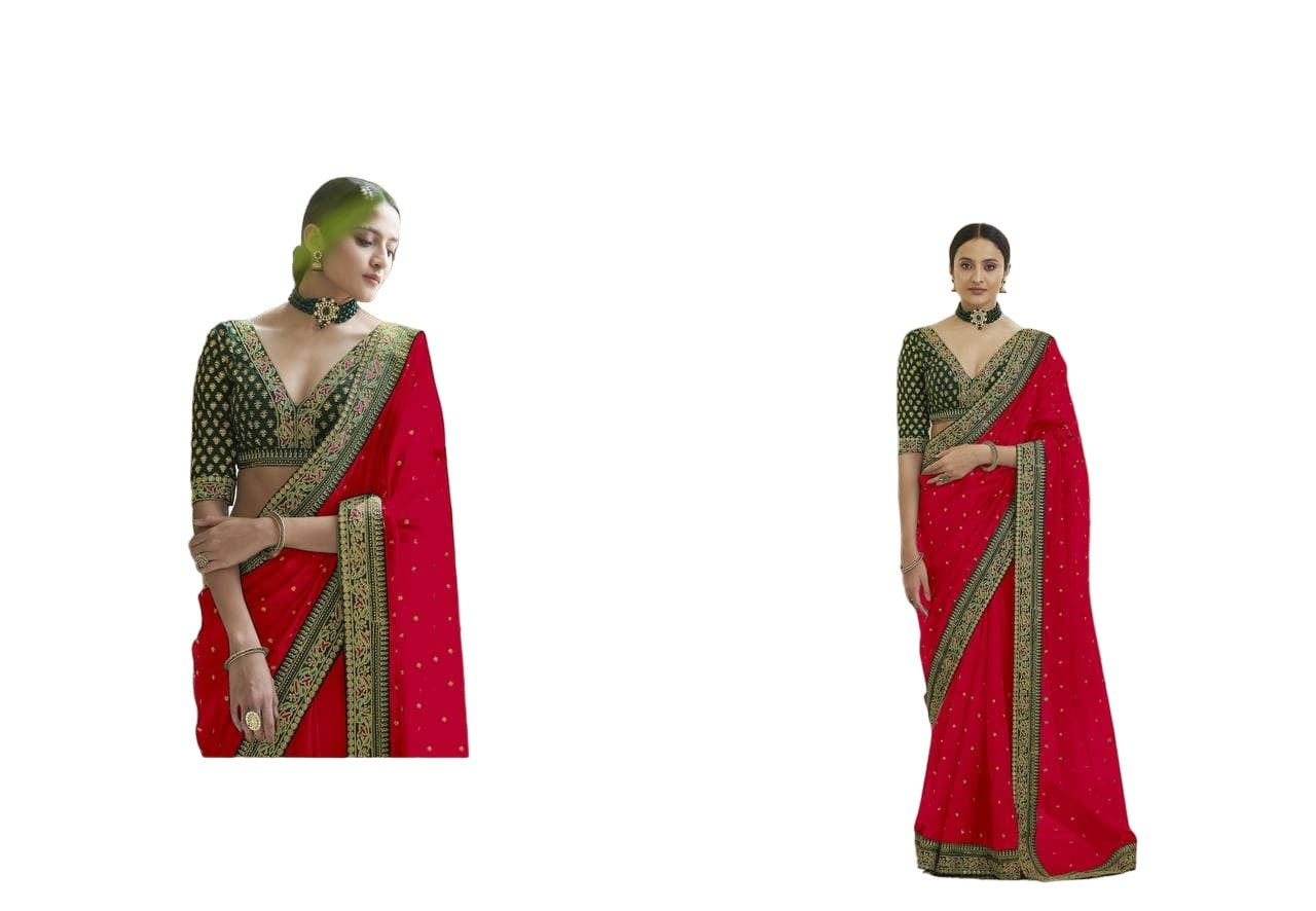 Women's Pink Royal Vichitra Silk Sequins Saree - Vamika