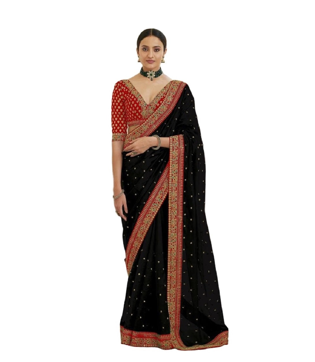 Women's Black Royal Vichitra Silk Sequins,Coding And Thread Multi Work And Havy Work Border Saree - Vamika