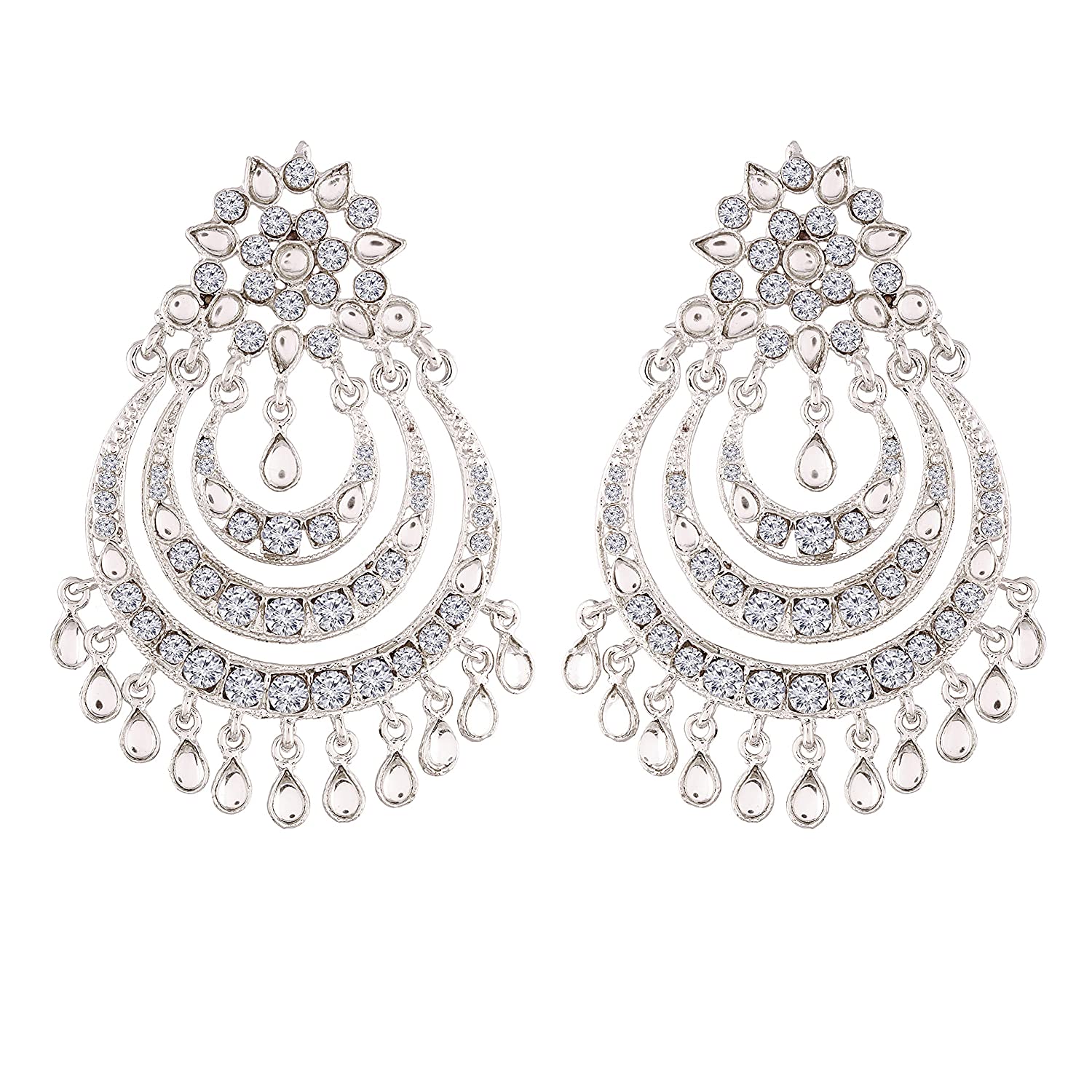 Women Silver Chandbali Earrings by I Jewels (1 Pair Earrings)
