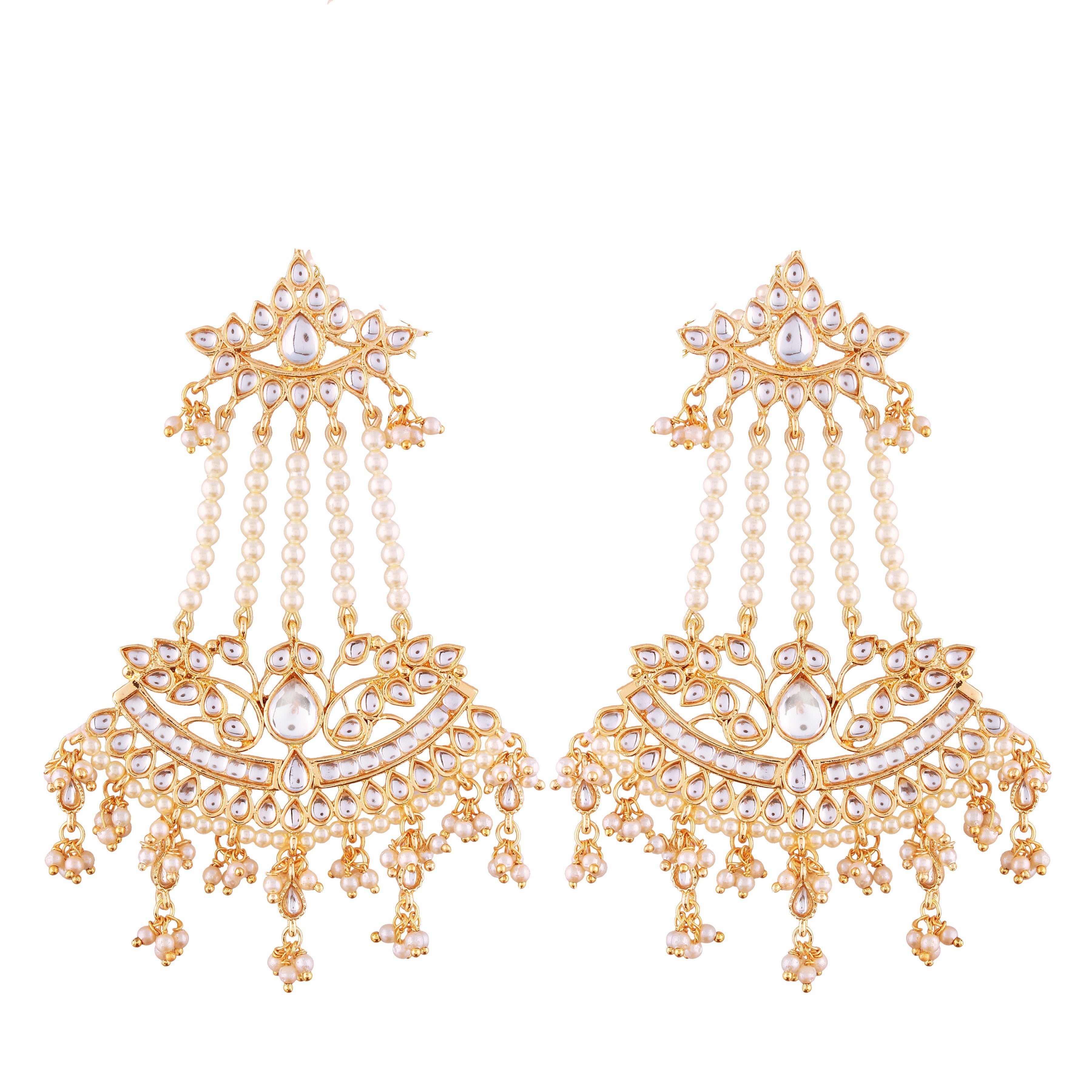 Women's Traditional Gold Plated Zinc Alloy Kundan And Pearl Zinc Earrings  - i jewels