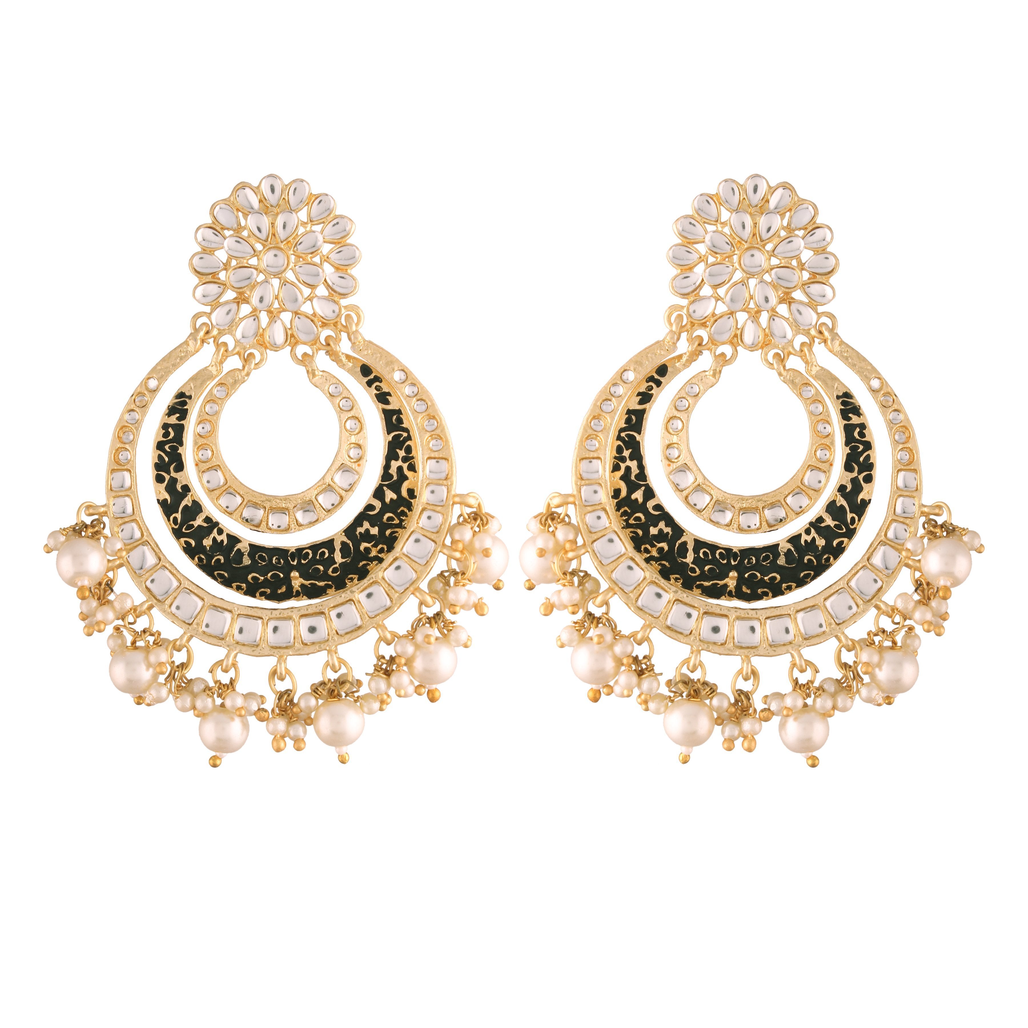 Women's Black Traditional Gold Plated Alloy Handmade Enamel Meenakari Earrings  - i jewels