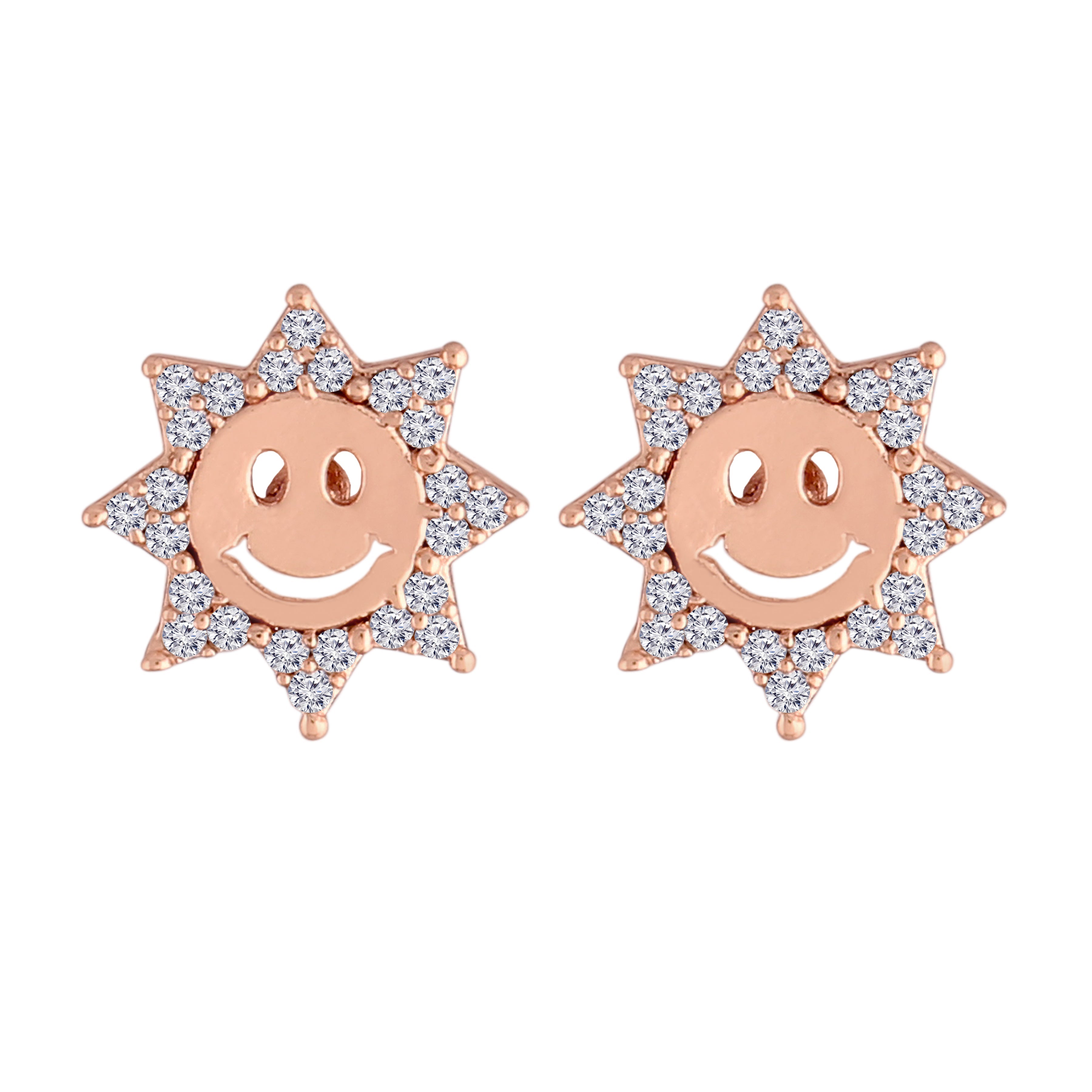 Women's  Glittering AD Stone Smiley Face Stud Earrings - I Jewels