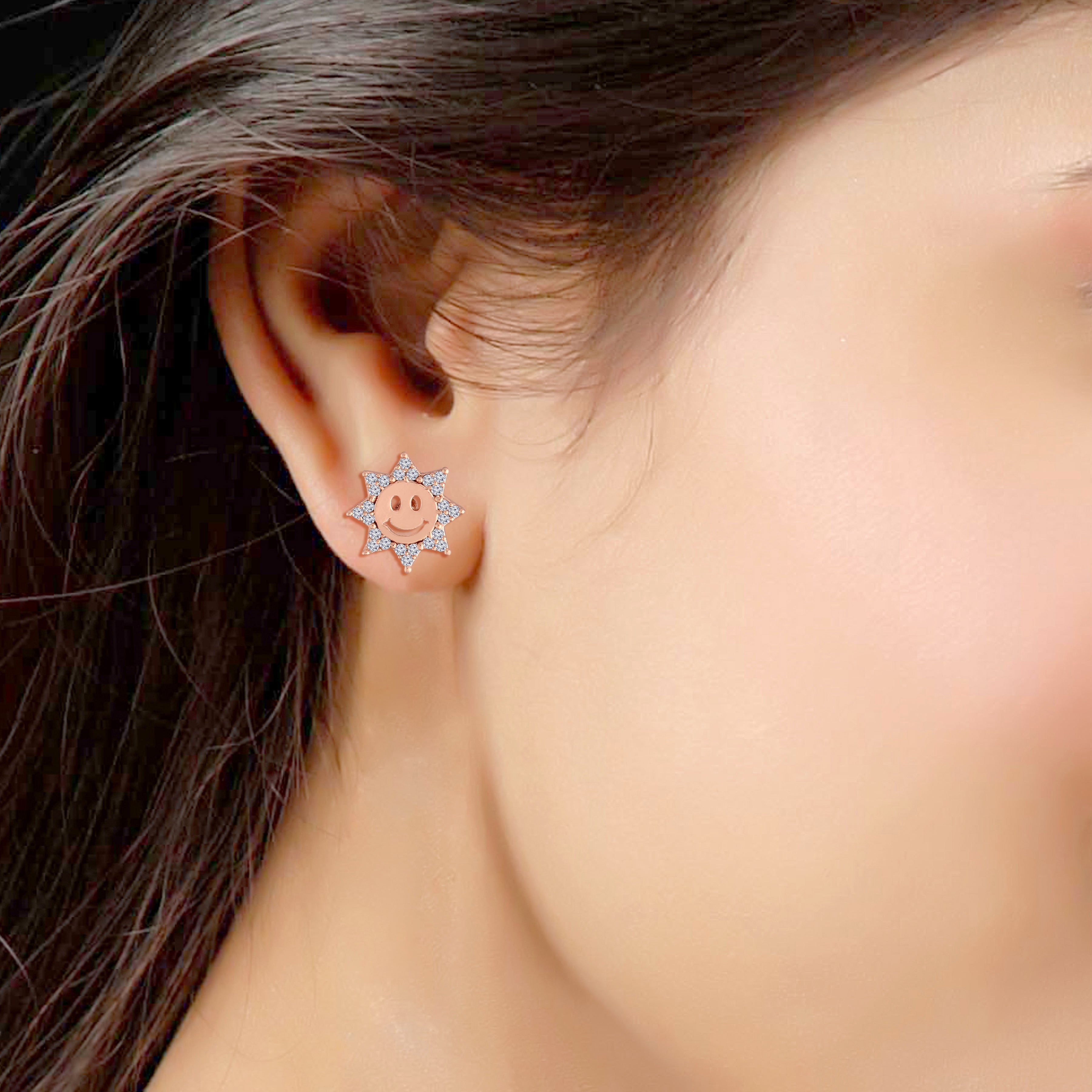 Women's  Glittering AD Stone Smiley Face Stud Earrings - I Jewels