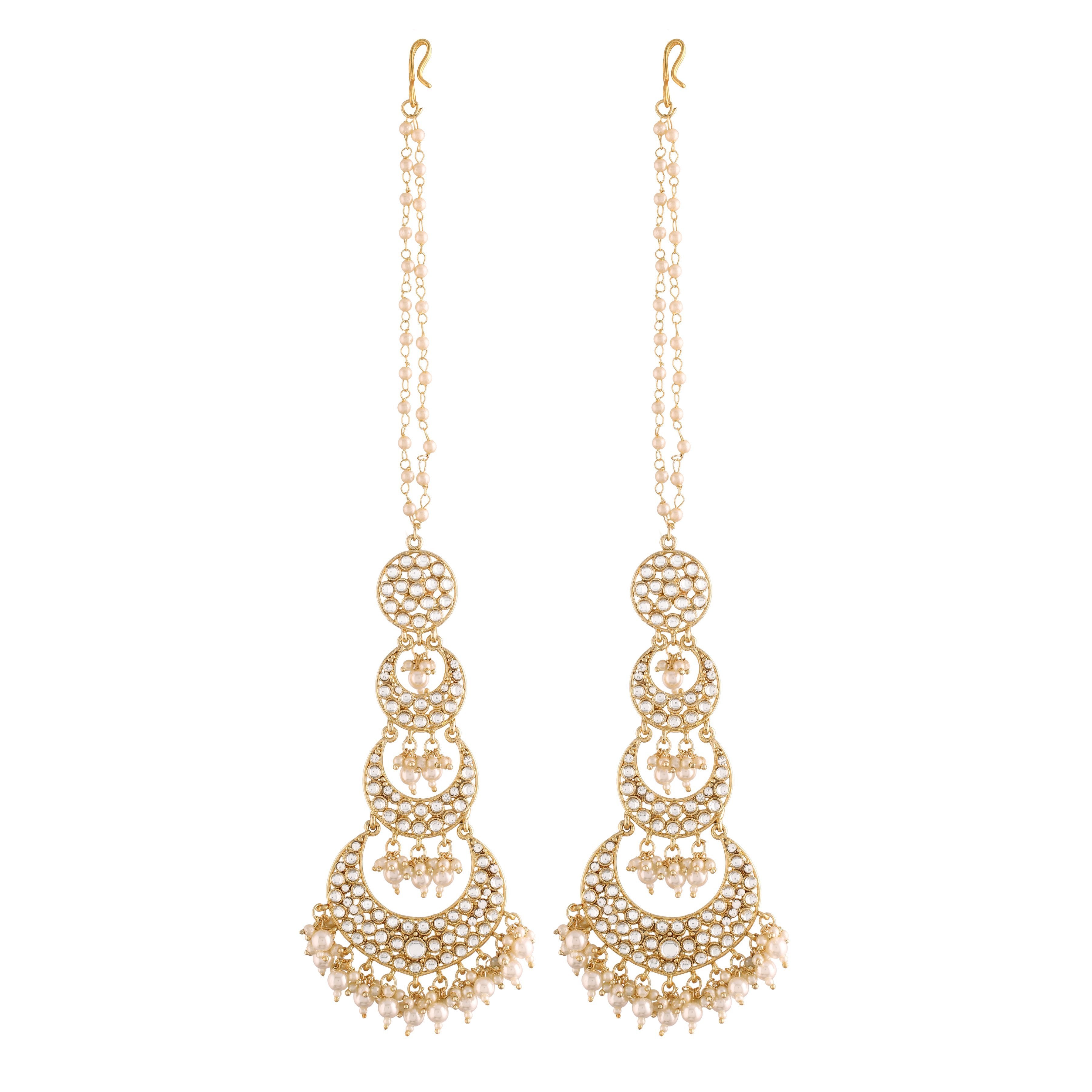 Women's  Gold Plated White Kundan Stones & Pearl Earrings - i jewels